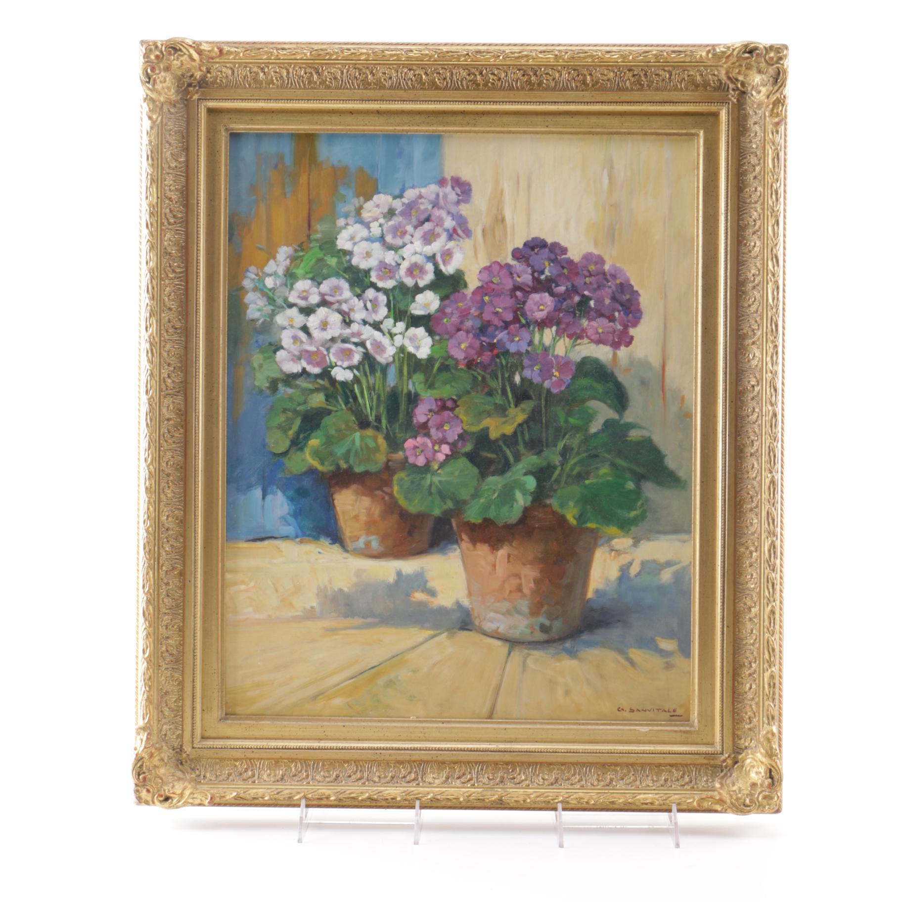 Giovanni Sanvitale Oil Painting on Canvas "Potted Flowers"