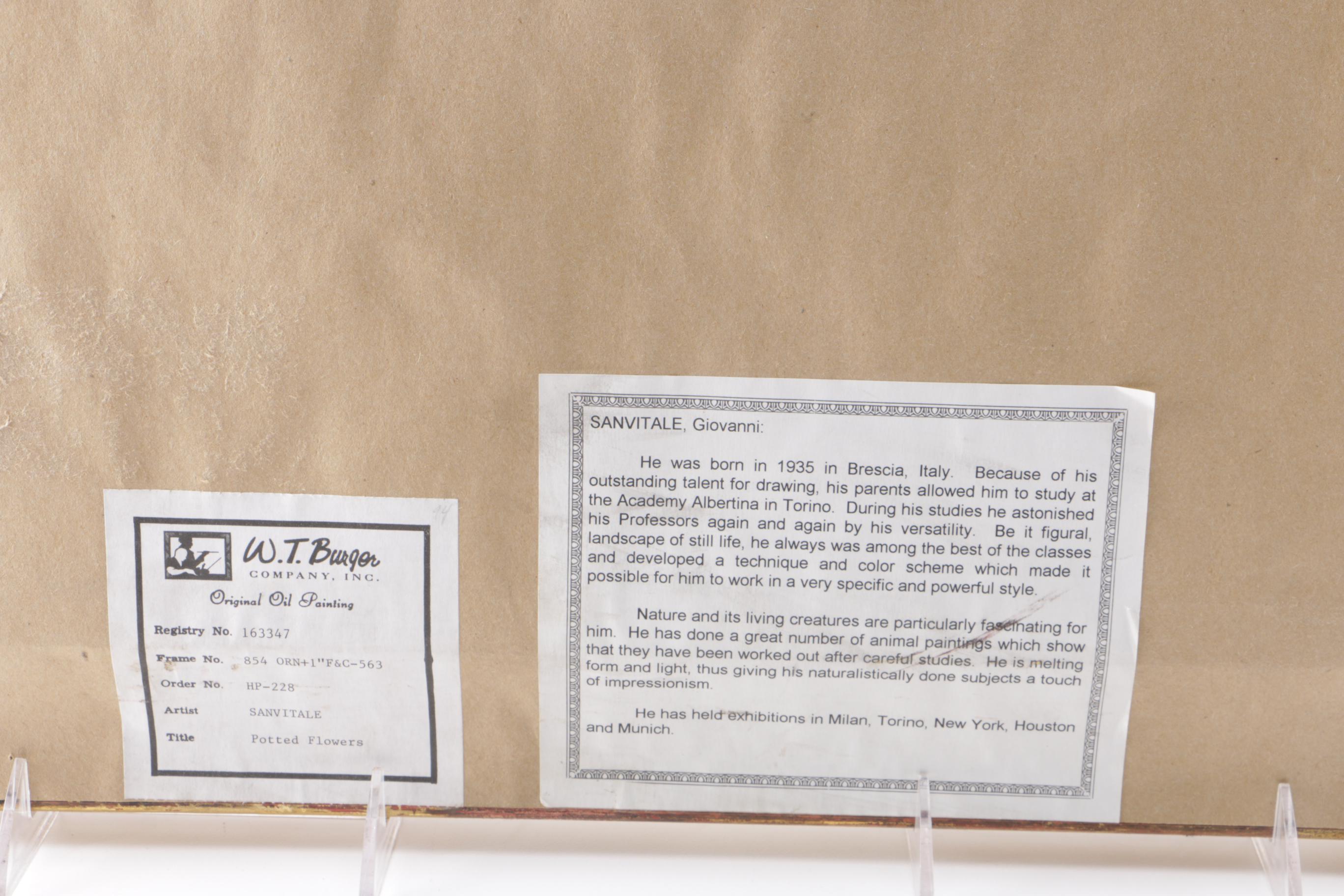 Giovanni Sanvitale Oil Painting on Canvas "Potted Flowers"