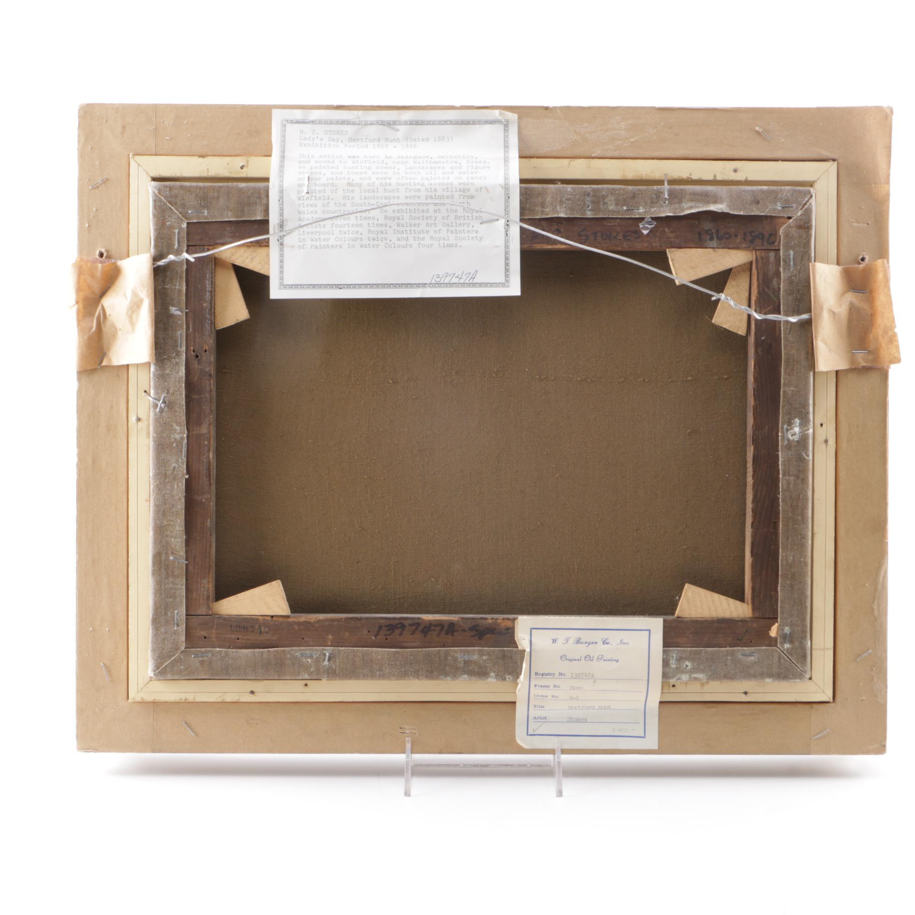 1888 H.C. Stokes Oil Painting on Canvas "Ladies Day, Hereford Hunt"