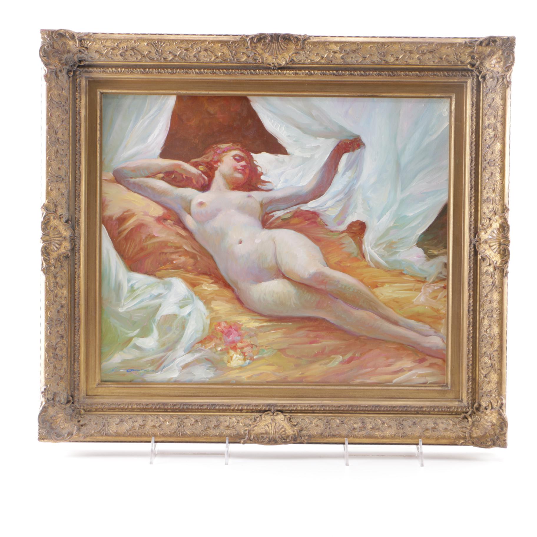 Manuel Gonzal Oil Painting on Canvas "Nude"