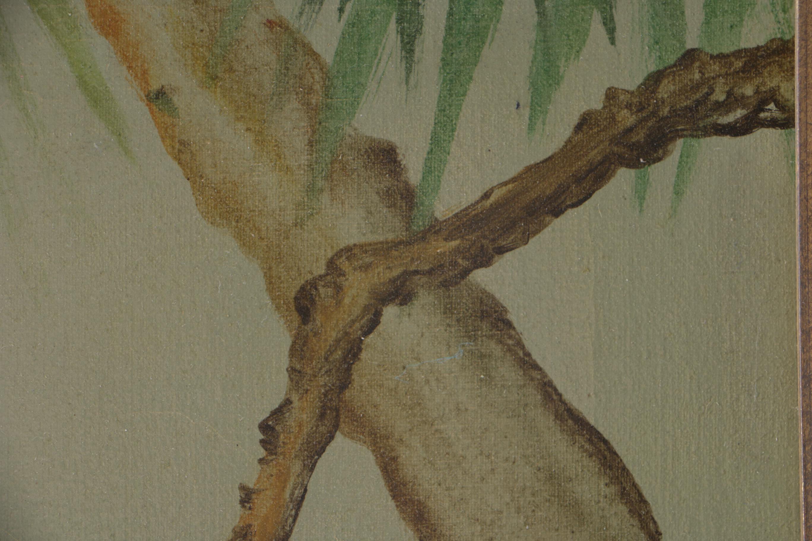 Pietro Angellis Oil Painting on Canvas "Bird on a Branch"