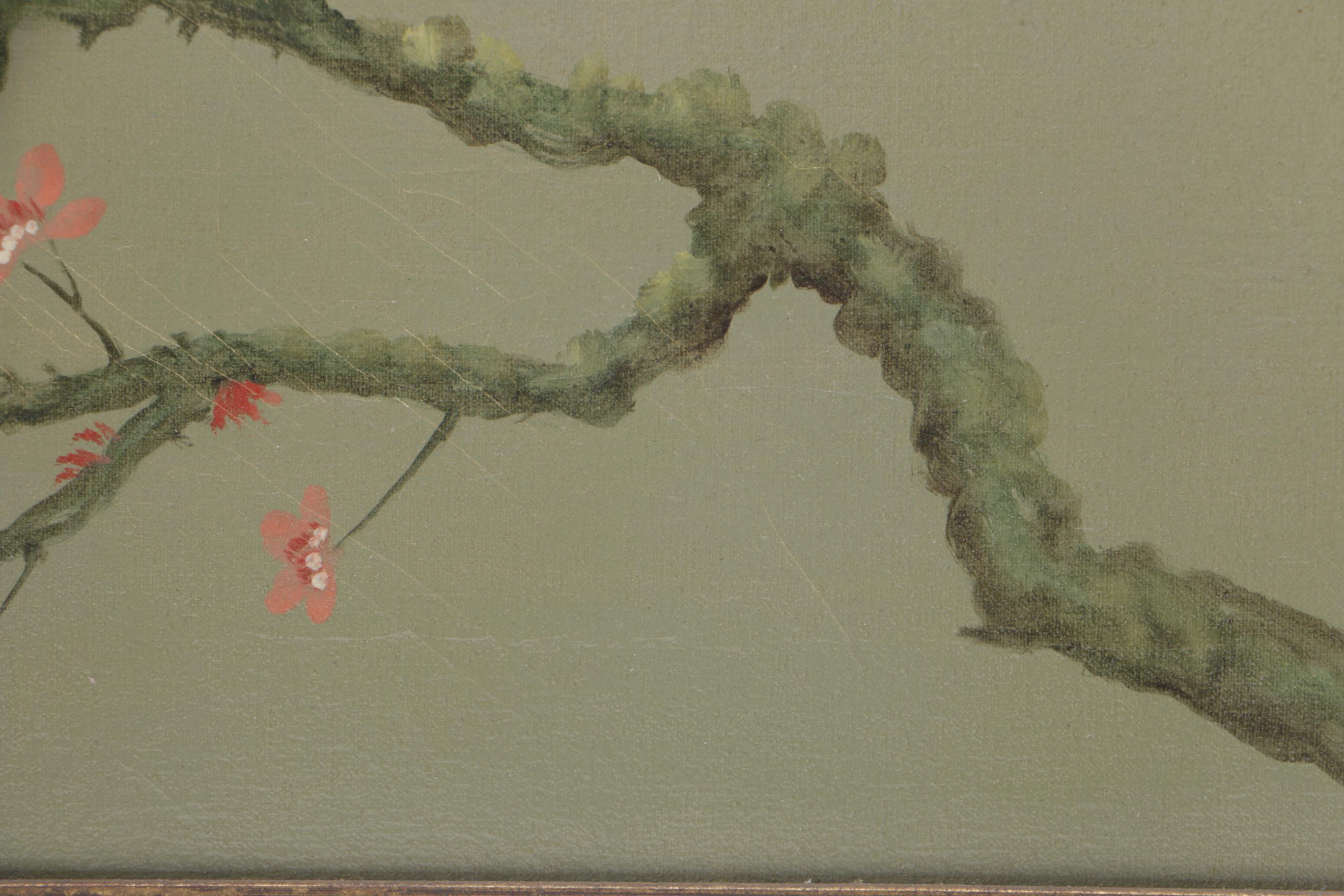 Pietro Angellis Oil Painting on Canvas "Bird on a Branch"