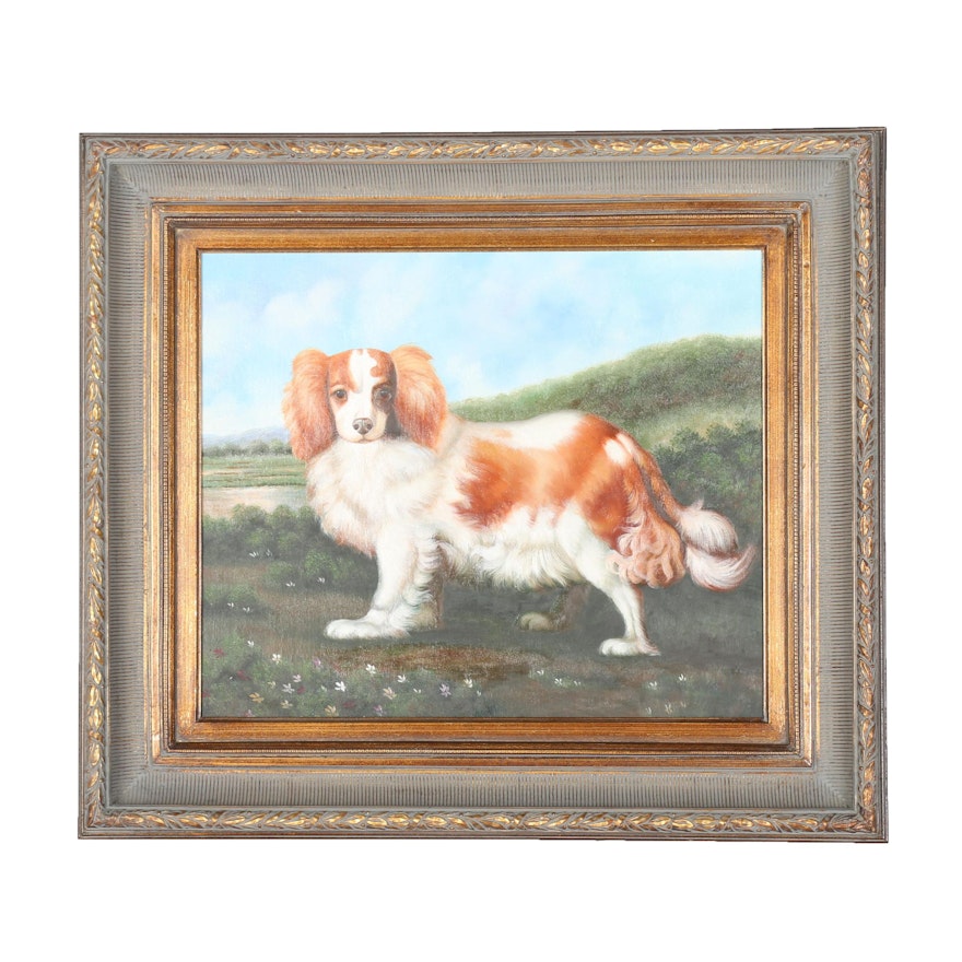 Original Oil On Canvas Painting Of A Spaniel