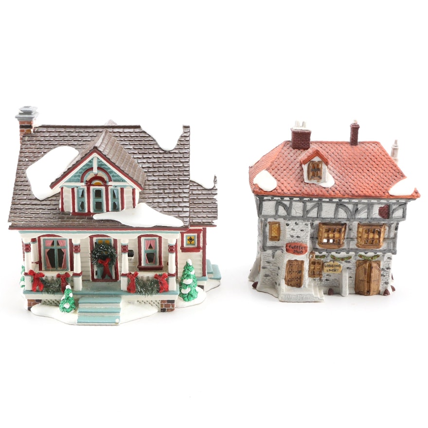 Dept. 56 Snow Village "Bungalow" and Dicken's Series "Pub"