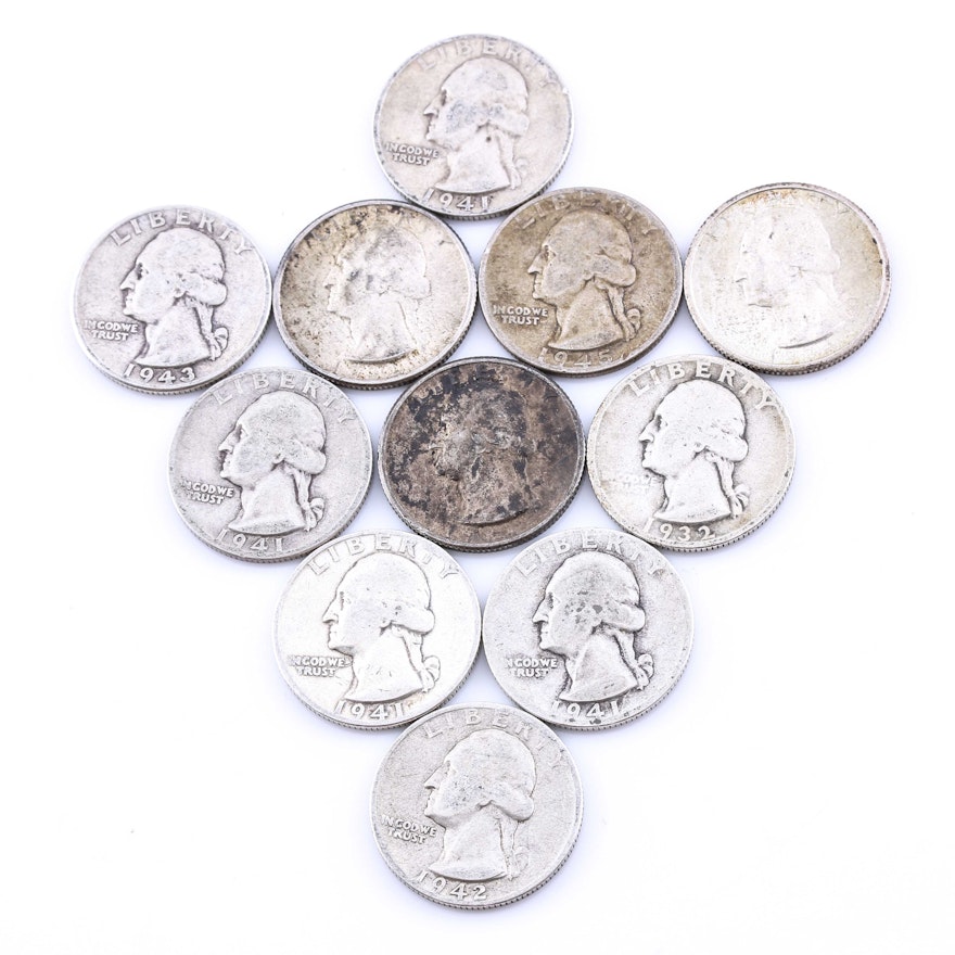 Eleven Washington Silver Quarters