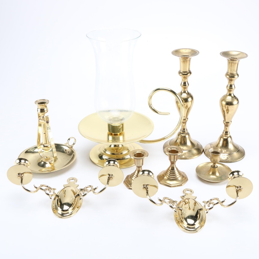 Brass Wall Sconces and Candlesticks Featuring Baldwin