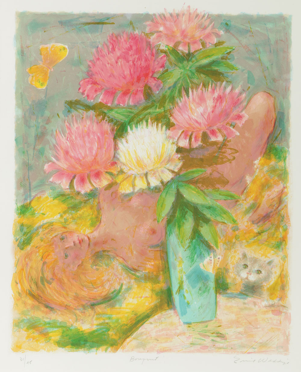 Emil Weddige Limited Edition Lithograph on Paper "Bouquet"