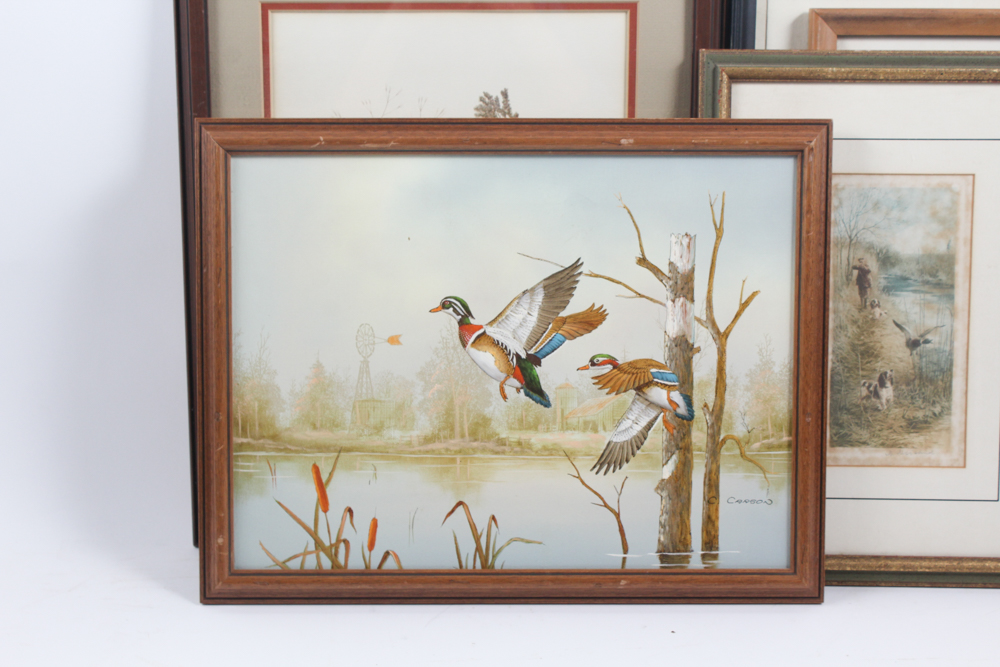 Collection of Framed Wild Animal Artworks
