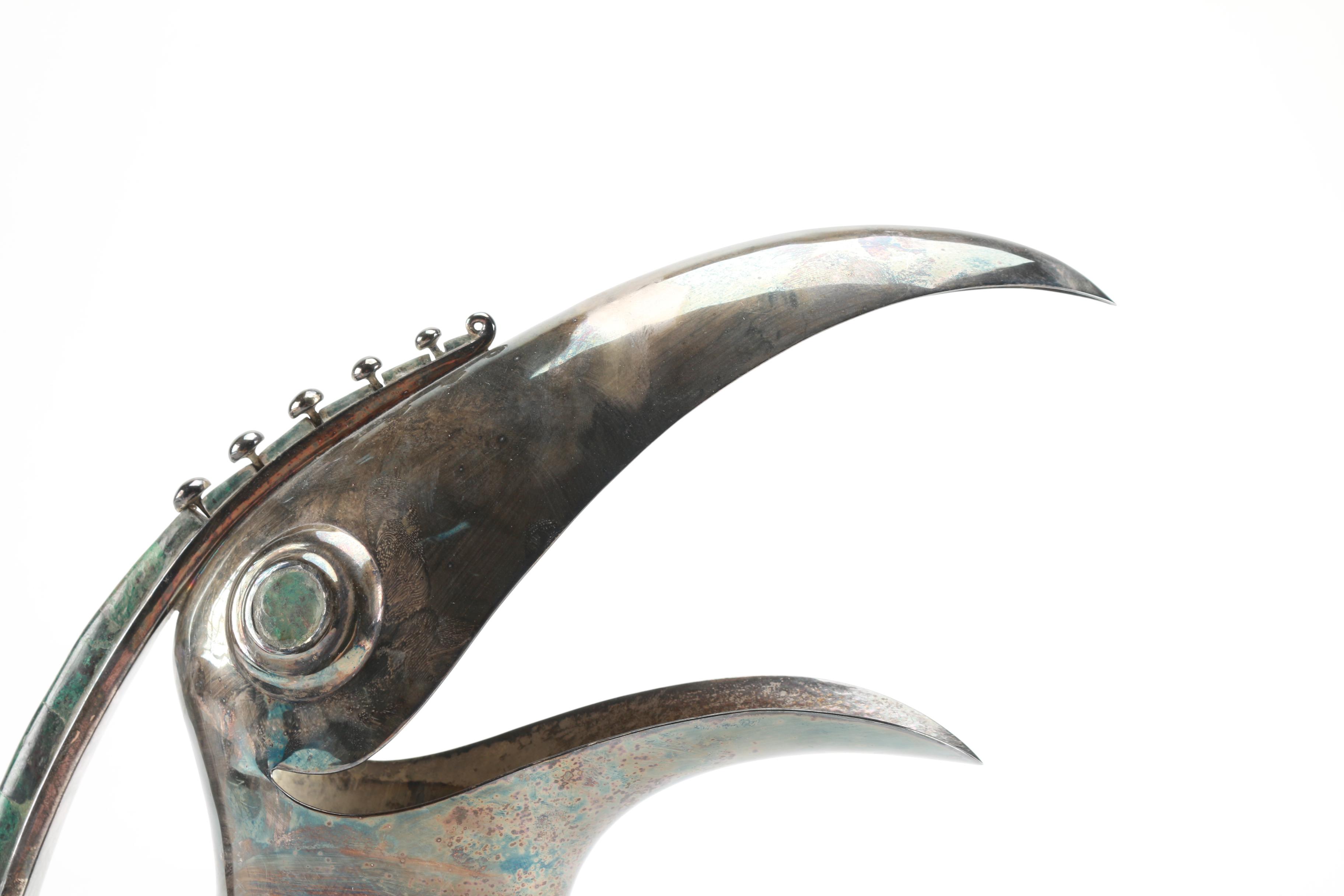 Los Castillo Silver Plate and Eilat Stone Toucan Pitcher