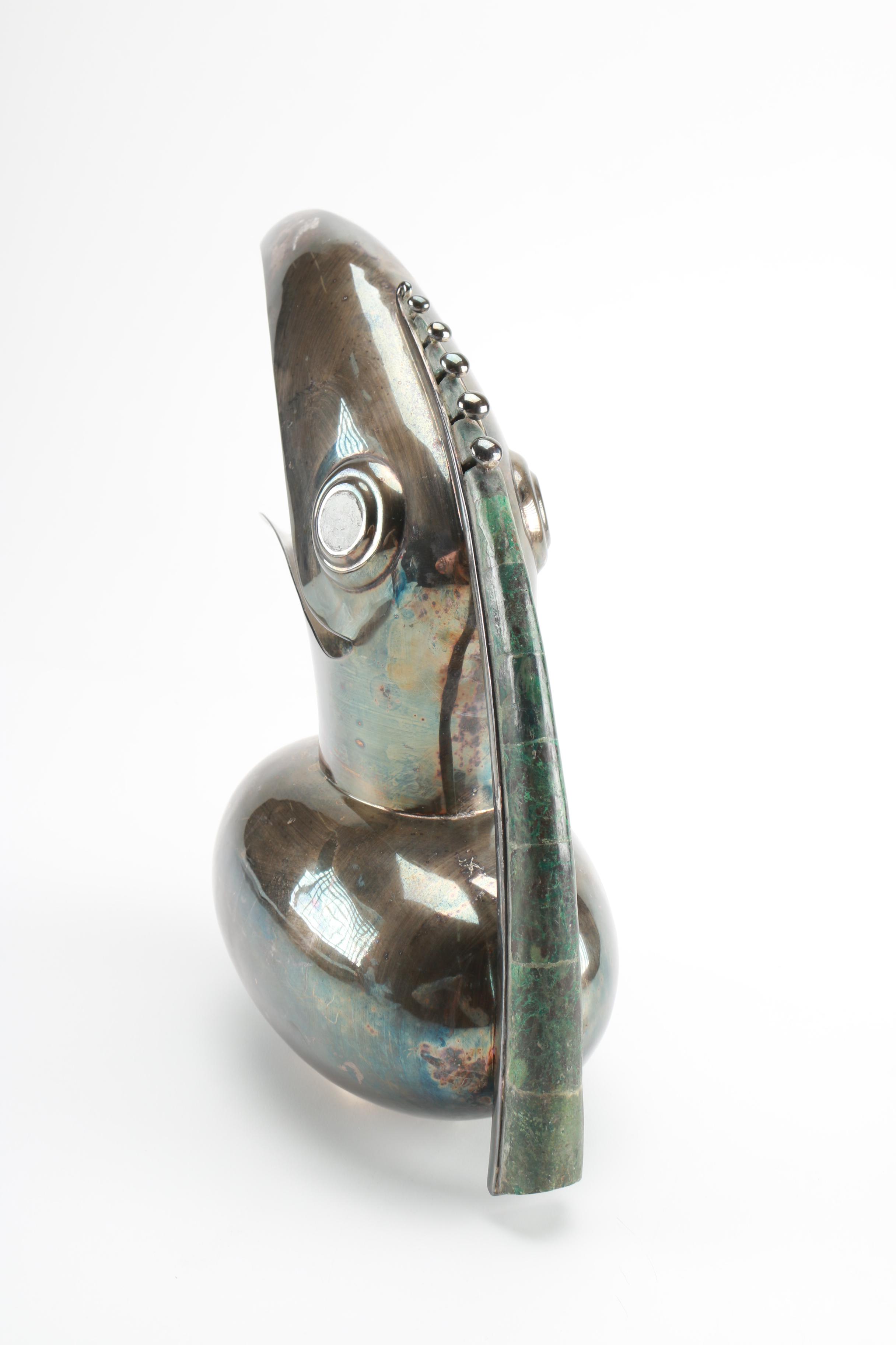 Los Castillo Silver Plate and Eilat Stone Toucan Pitcher