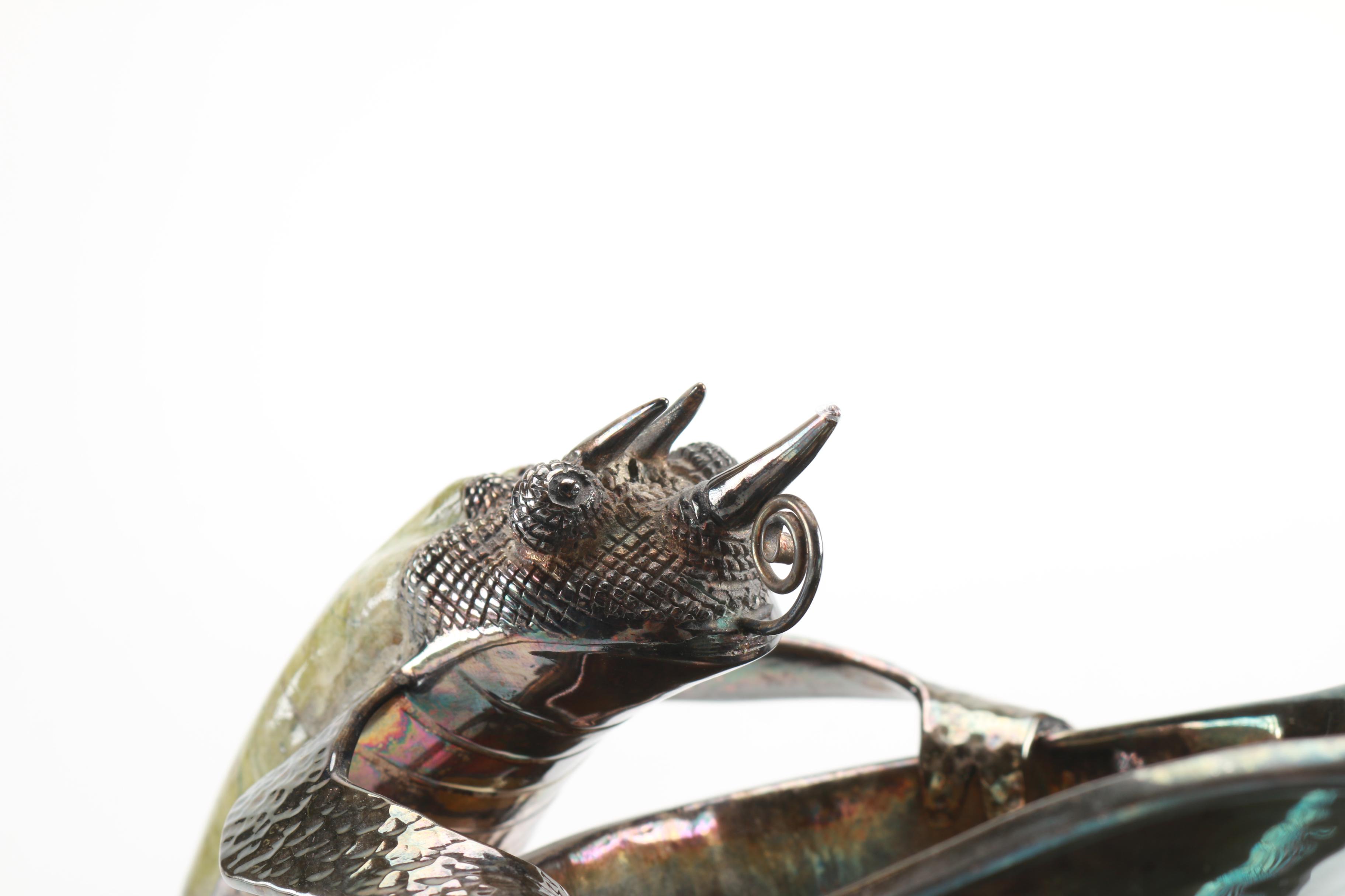 Taxco Los Castillo Silver Plate and Agate Chameleon Pitcher