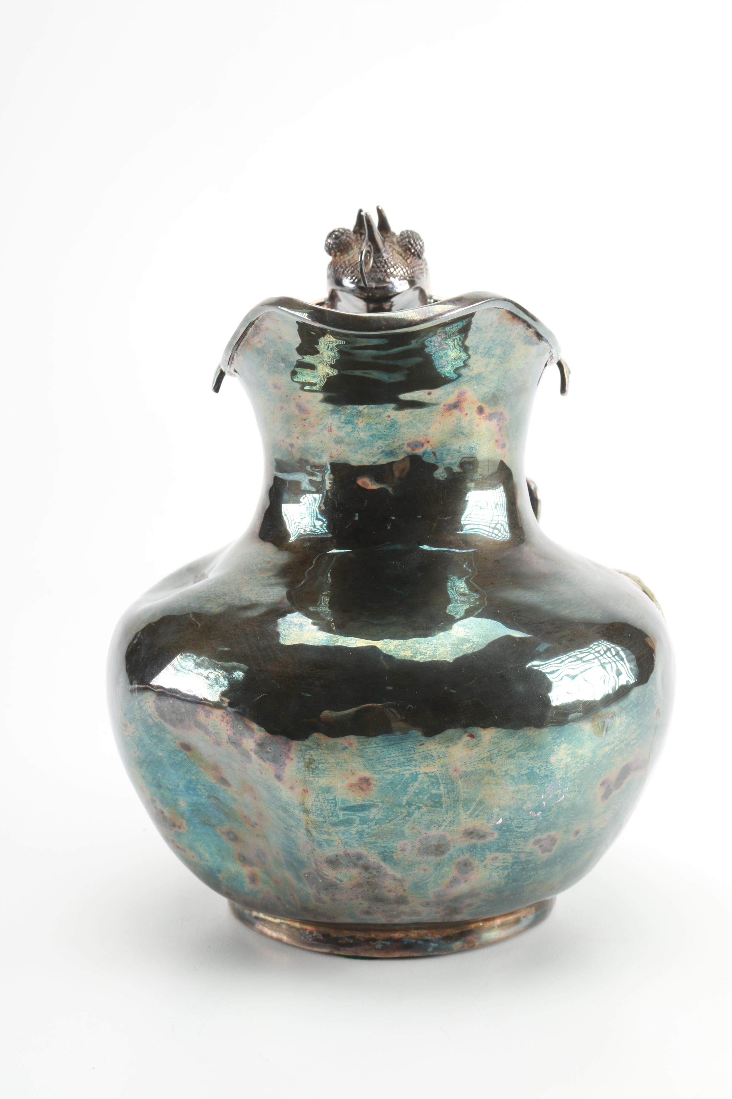 Taxco Los Castillo Silver Plate and Agate Chameleon Pitcher