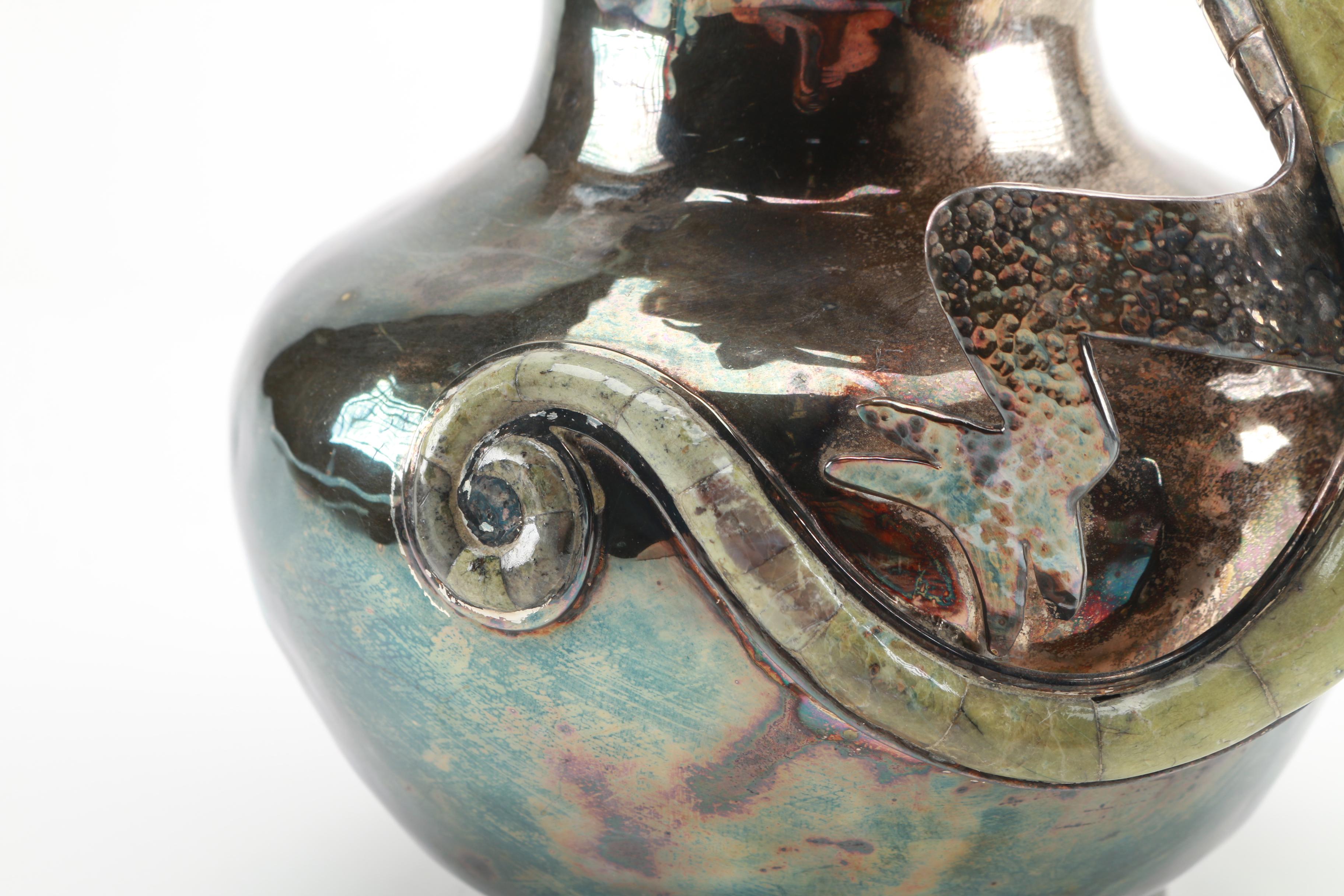 Taxco Los Castillo Silver Plate and Agate Chameleon Pitcher