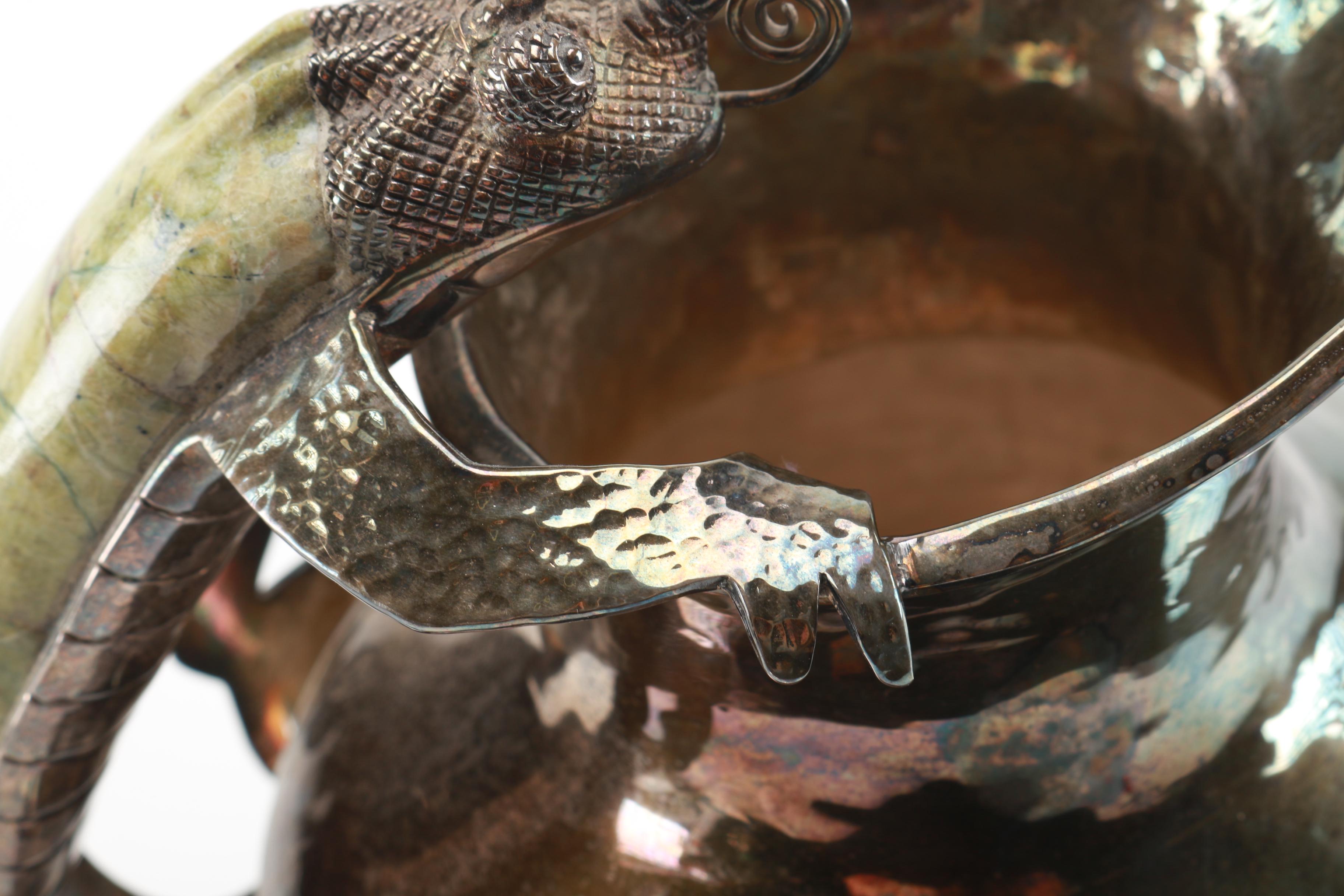 Taxco Los Castillo Silver Plate and Agate Chameleon Pitcher