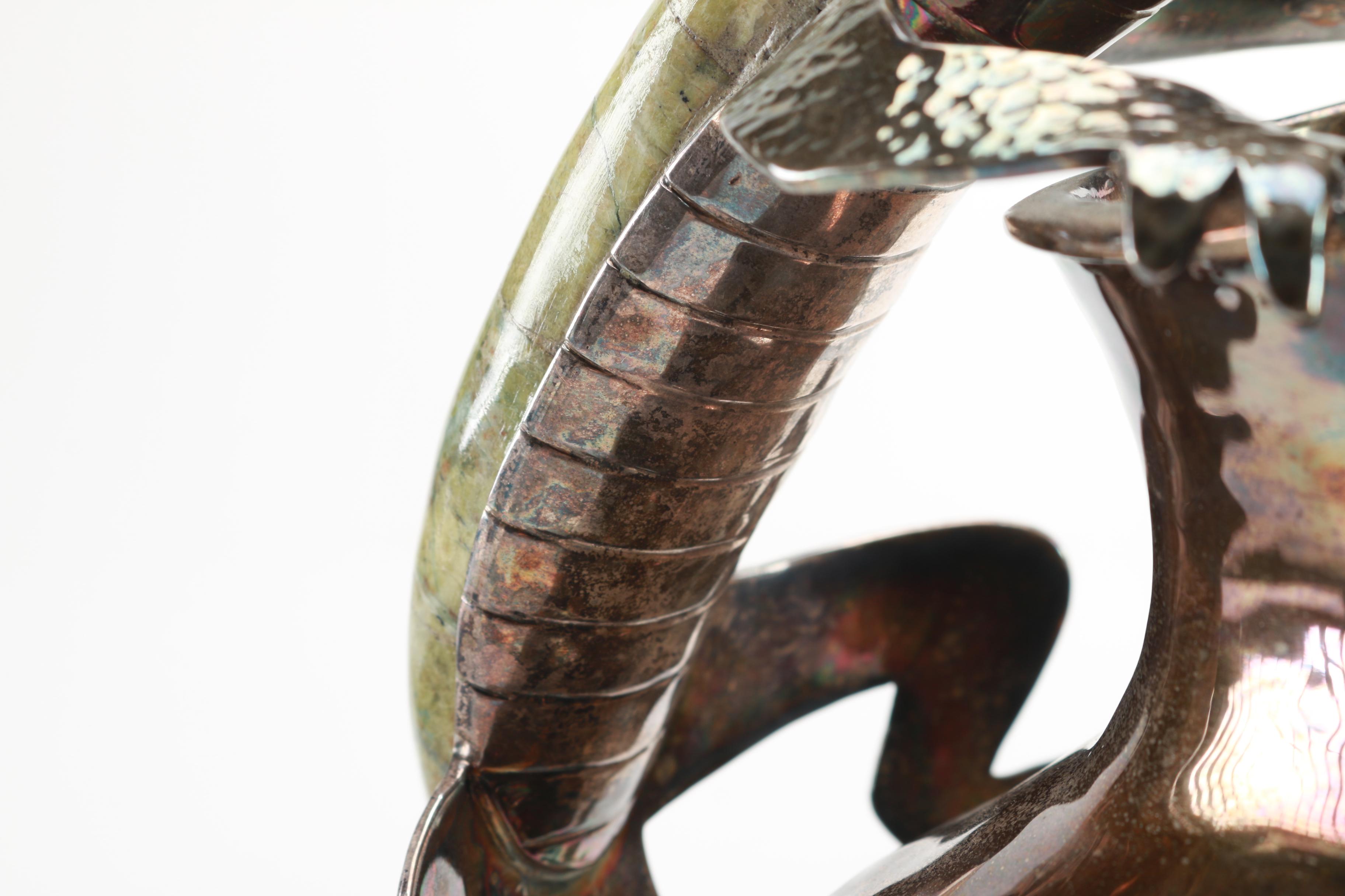 Taxco Los Castillo Silver Plate and Agate Chameleon Pitcher