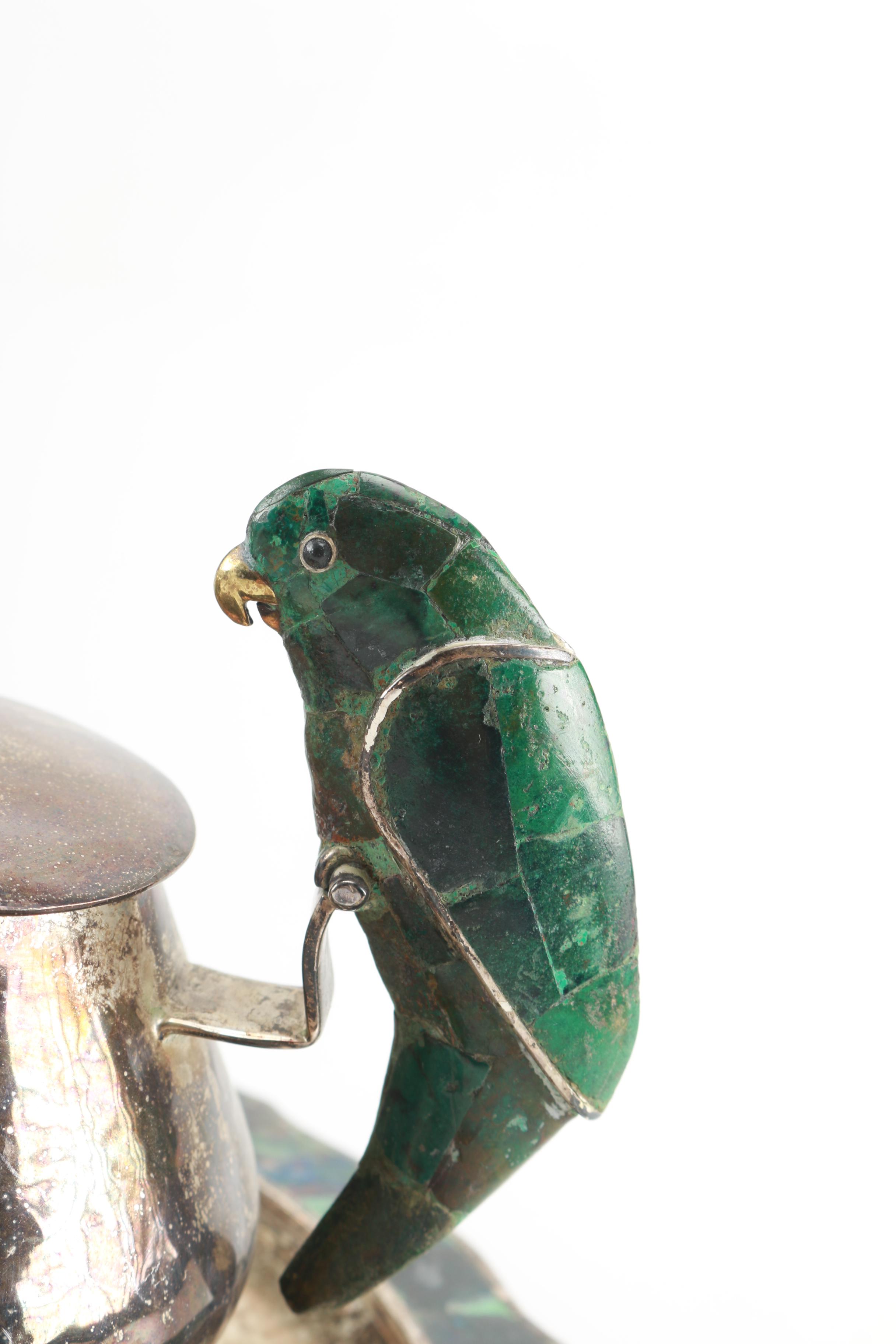 Los Castillo Silver Plate and Azur-Malachite Cream and Sugar Set