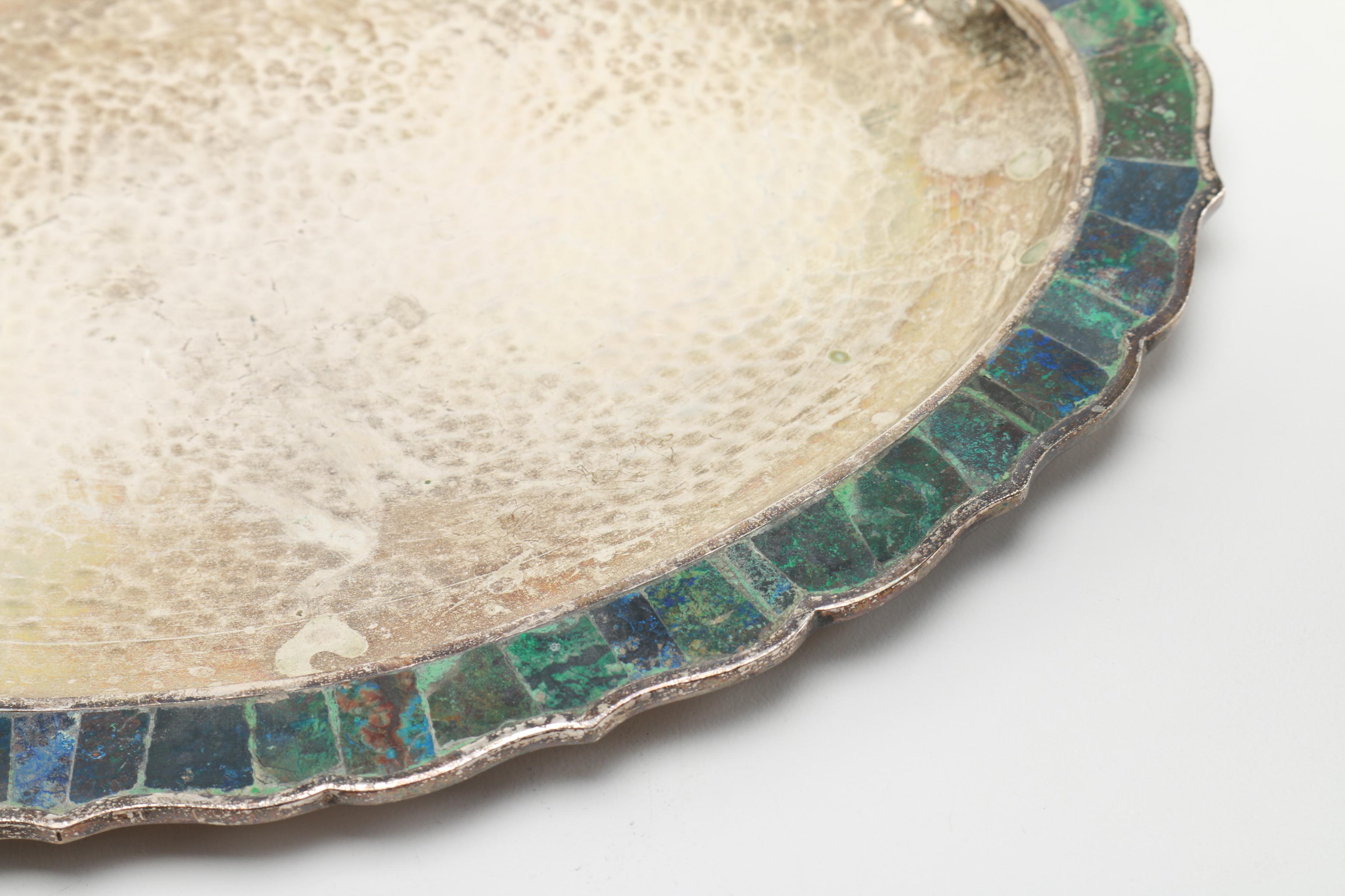 Los Castillo Silver Plate and Azur-Malachite Cream and Sugar Set