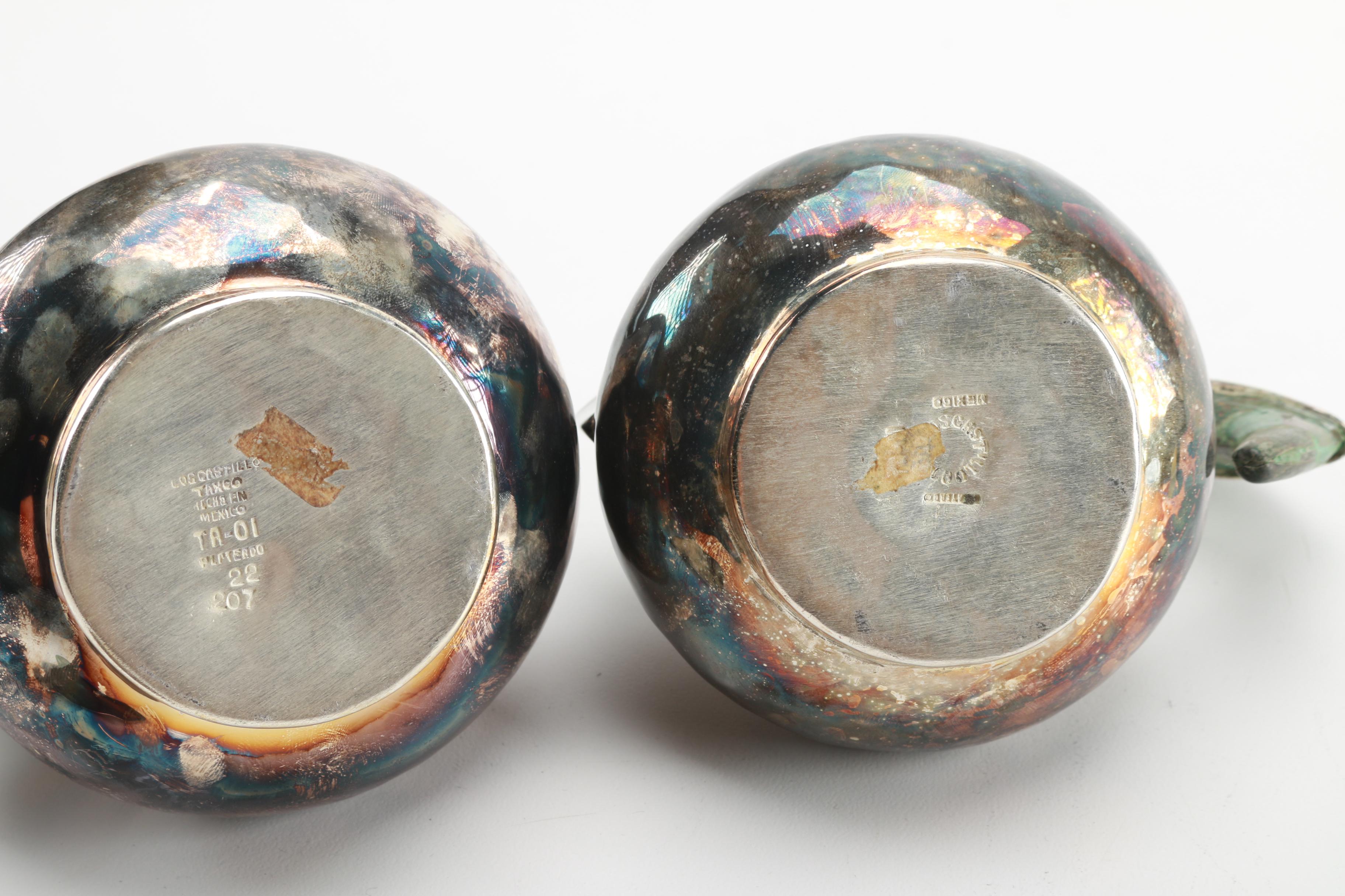 Los Castillo Silver Plate and Azur-Malachite Cream and Sugar Set