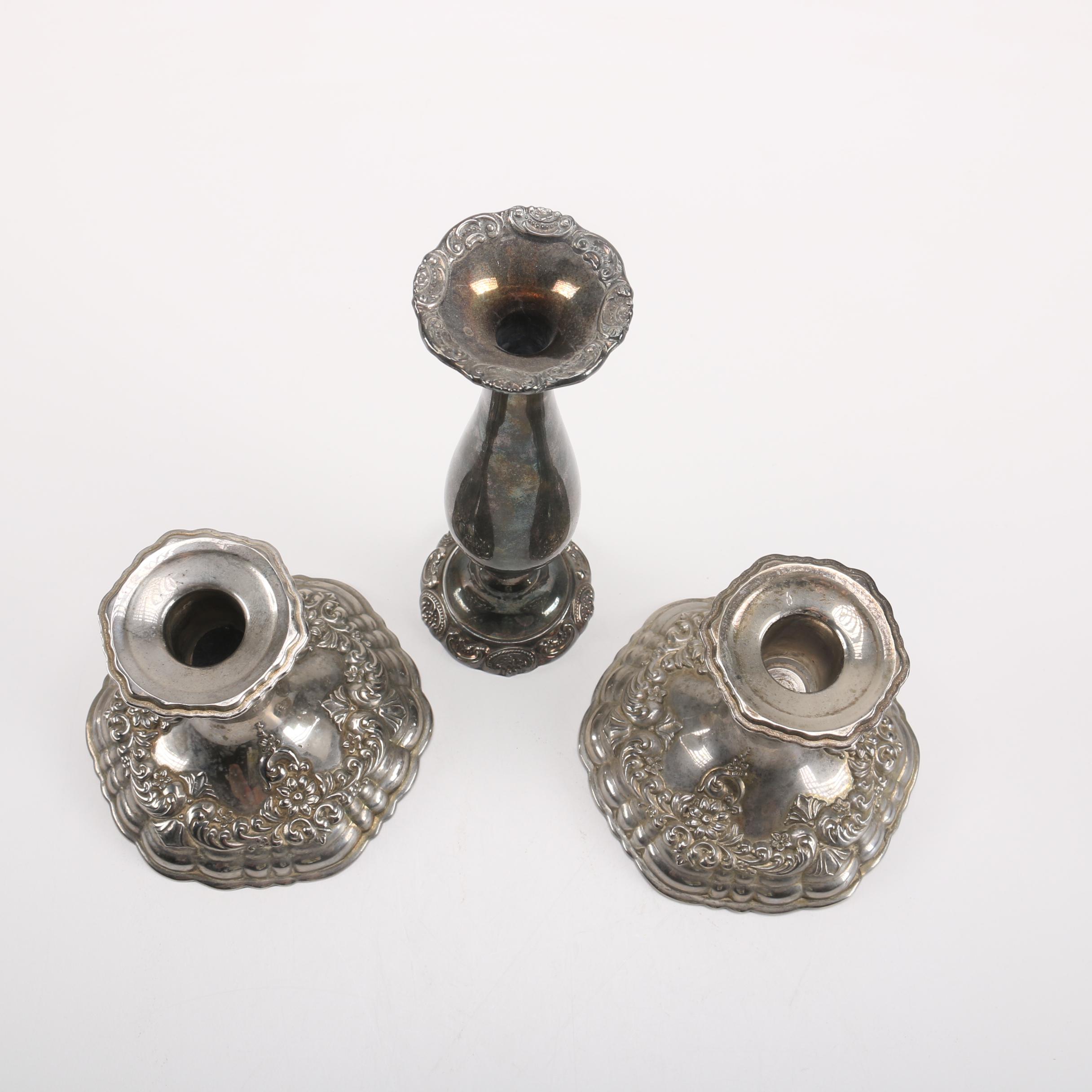 Collection of Silver Plated Candlesticks Including Wallace "Baroque"