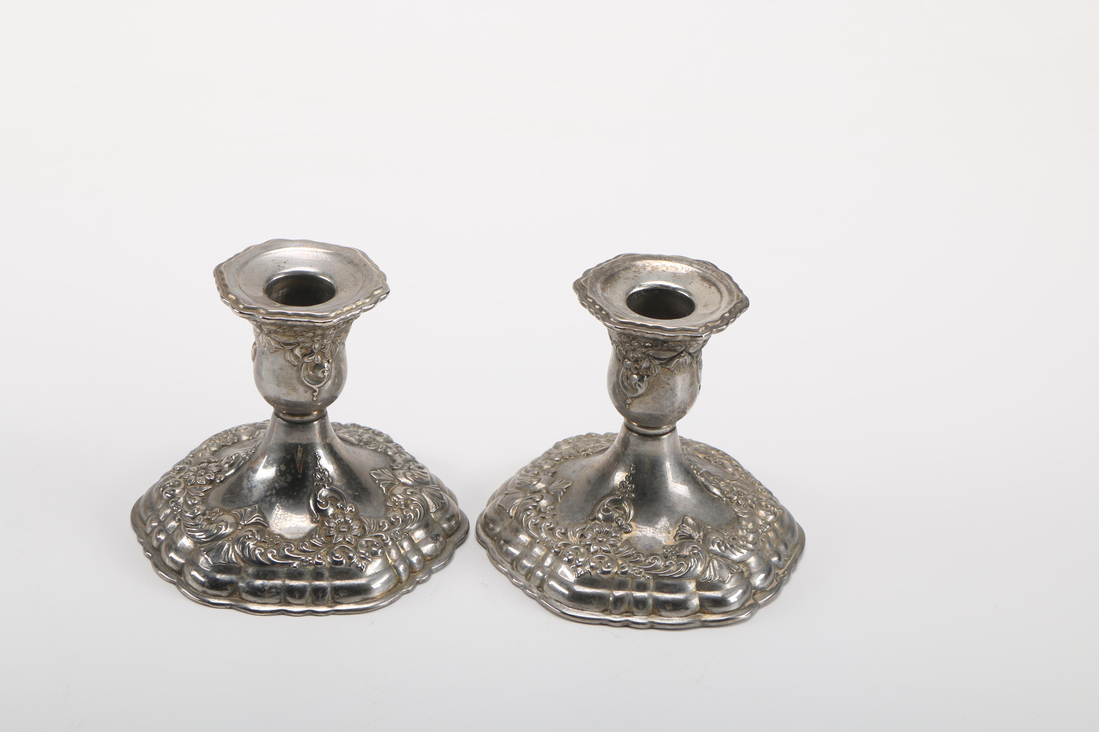 Collection of Silver Plated Candlesticks Including Wallace "Baroque"