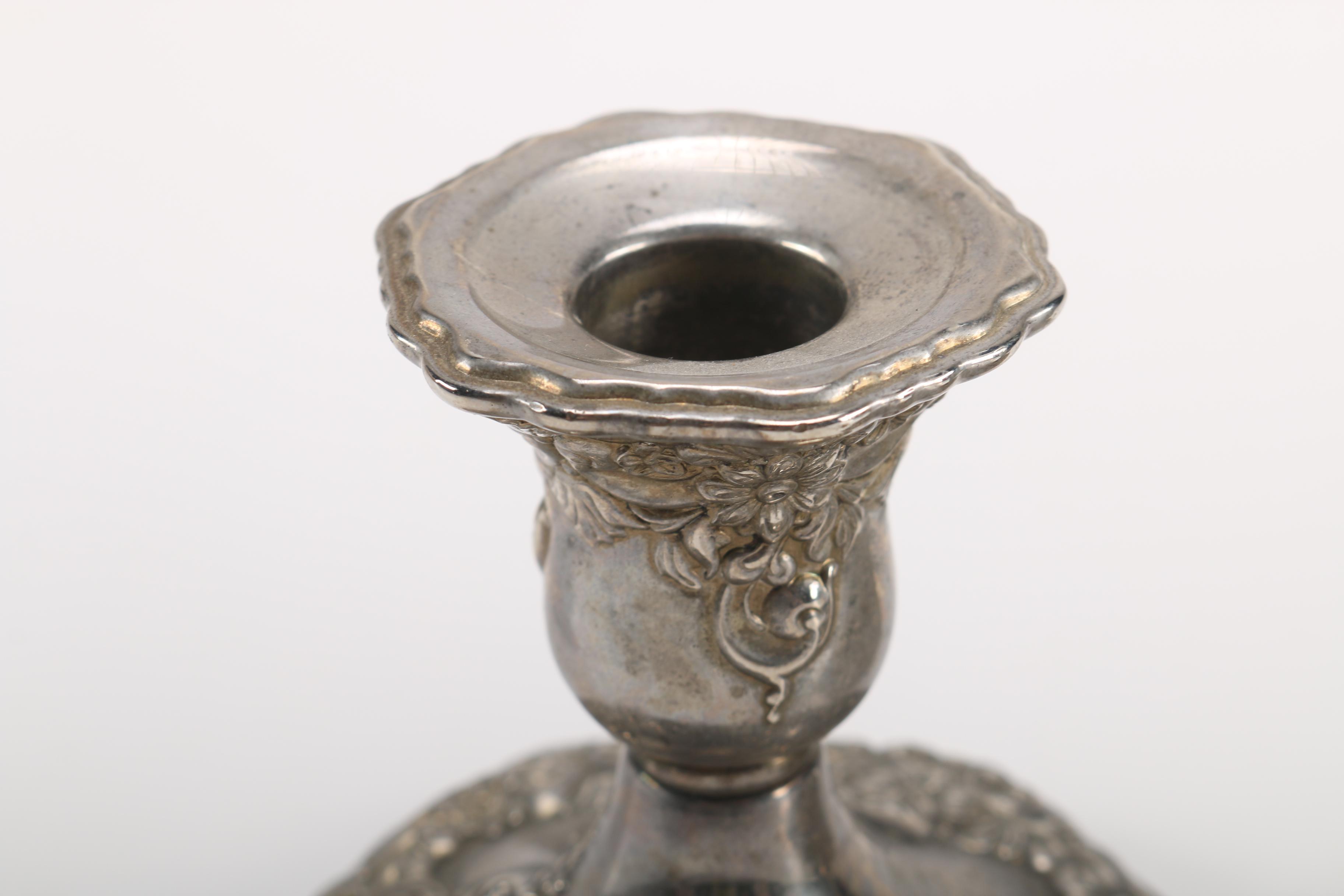 Collection of Silver Plated Candlesticks Including Wallace "Baroque"