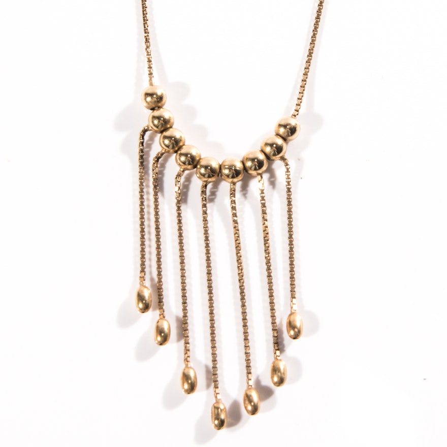 18K Yellow Gold Dangle Bead Necklace