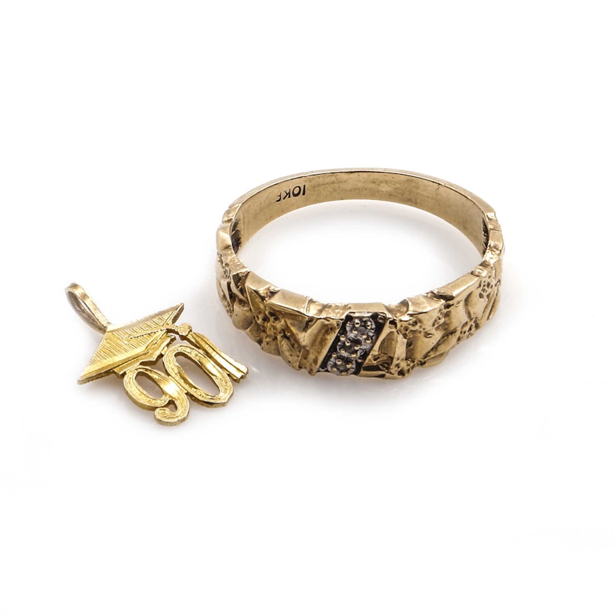 14K Yellow Gold Graduation Charm and 10K Yellow Gold Ring