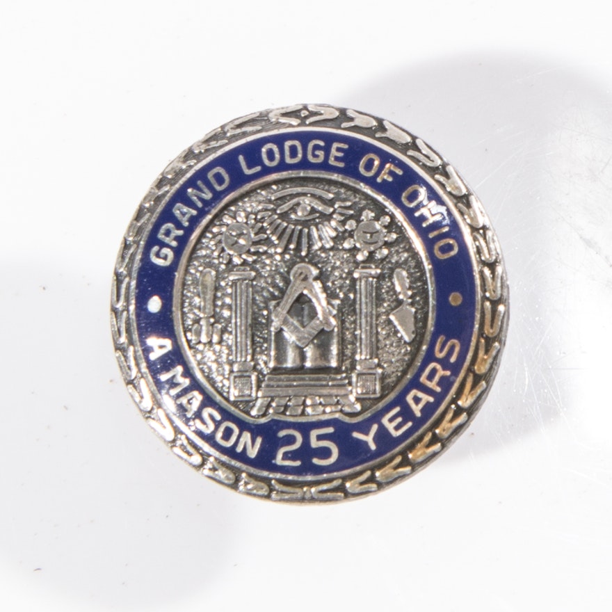 Sterling Silver 25-Year Masonic Pin