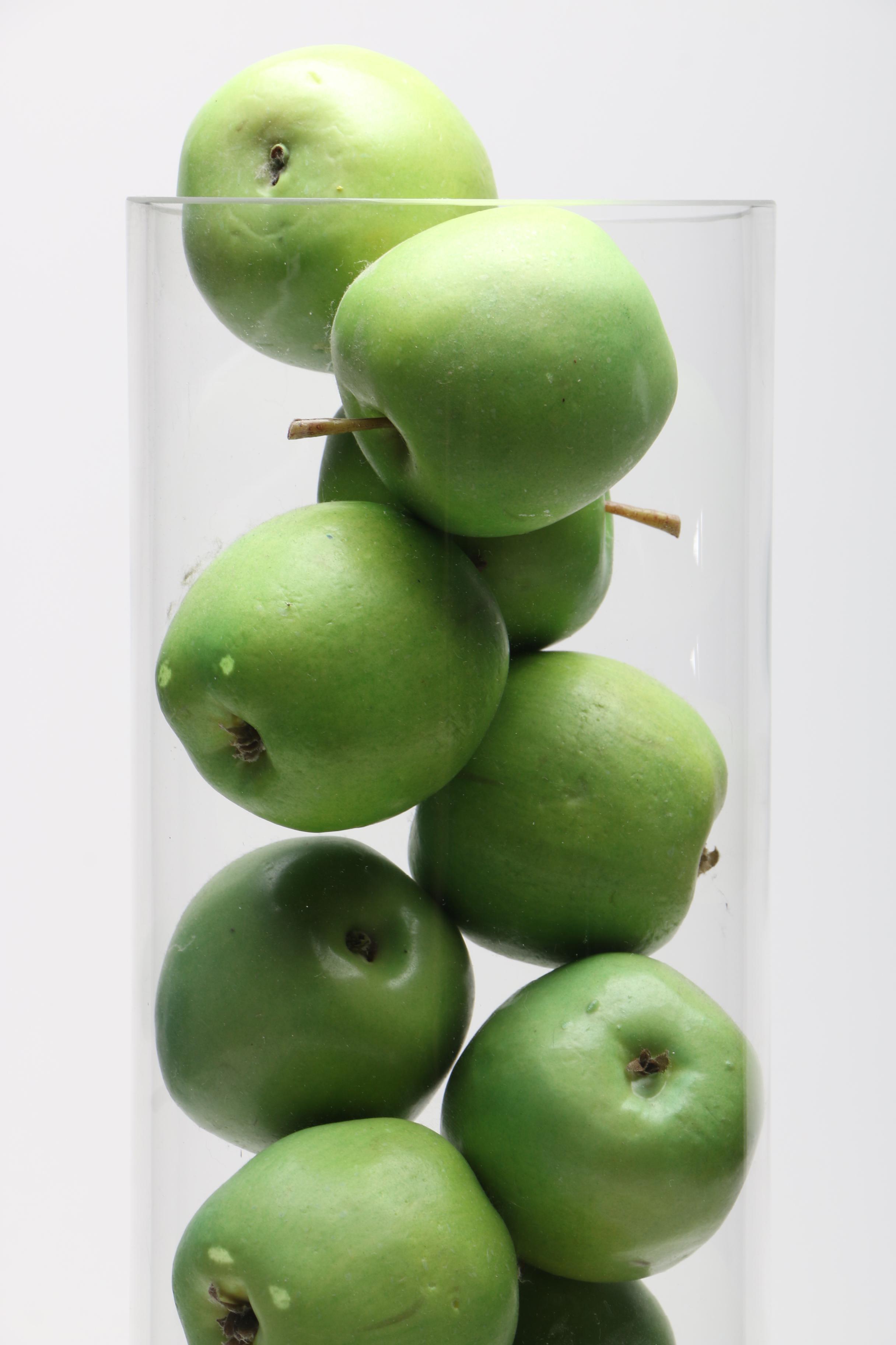Large Crystal Vase With Faux Apples