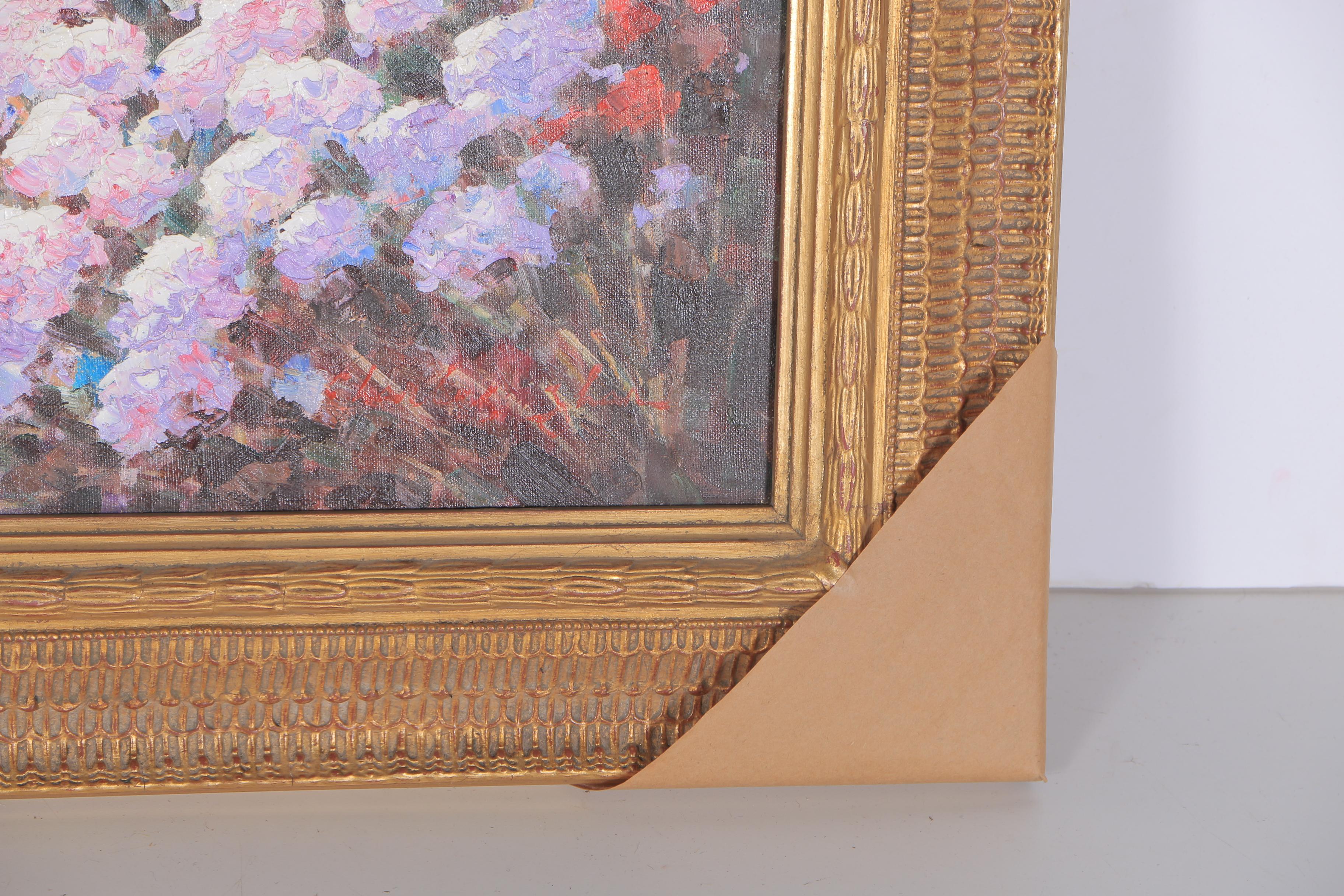 Charles Zhan Oil Painting on Canvas "Gathering Flowers"