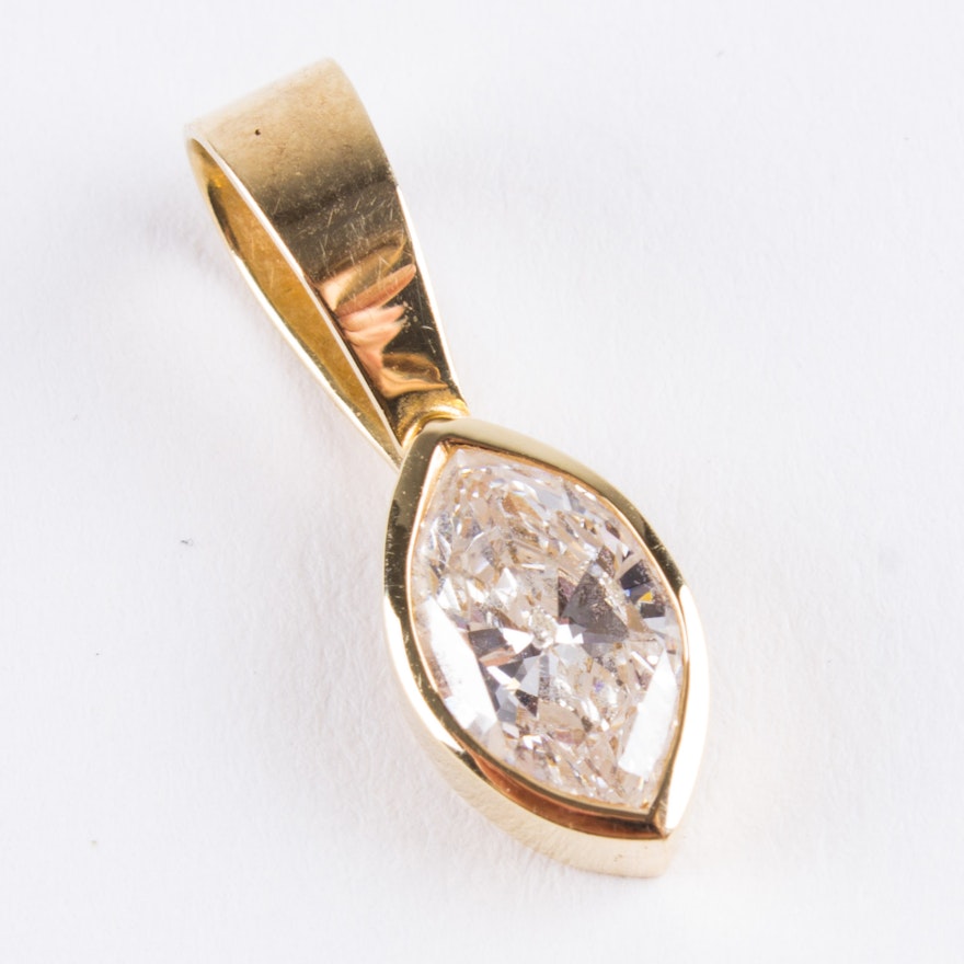 14K Gold 1.12 CTS Marquise Diamond Pendant