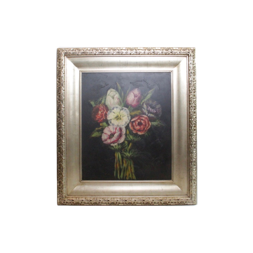 Oil Painting on Board of Flowers