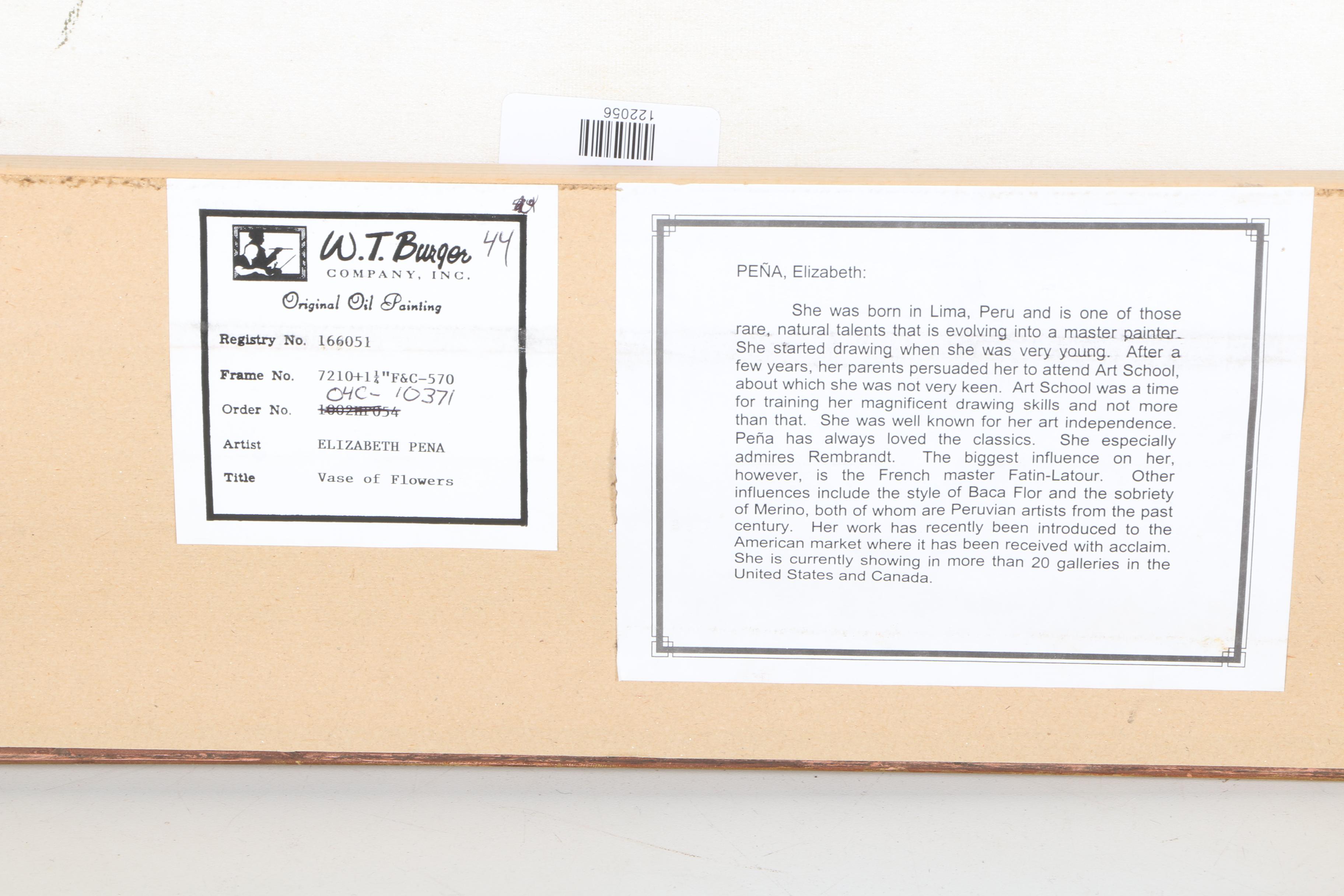 Elizabeth Pena Oil Painting on Canvas "Vase of Flowers"