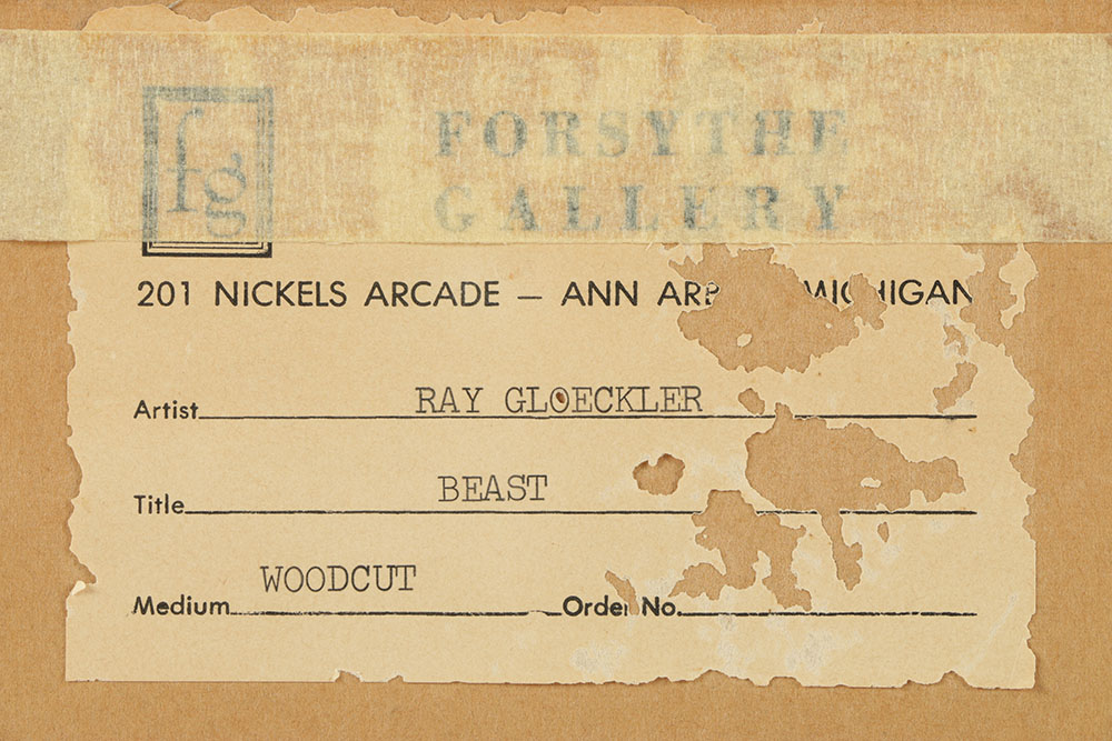 Ray Gloeckler Signed Limited Edition Woodcut on Paper "Beast"