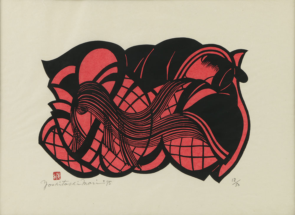 Yoshitoshi Mori Kappazuri Stencil Print on Paper "Intimacy Red and Black"