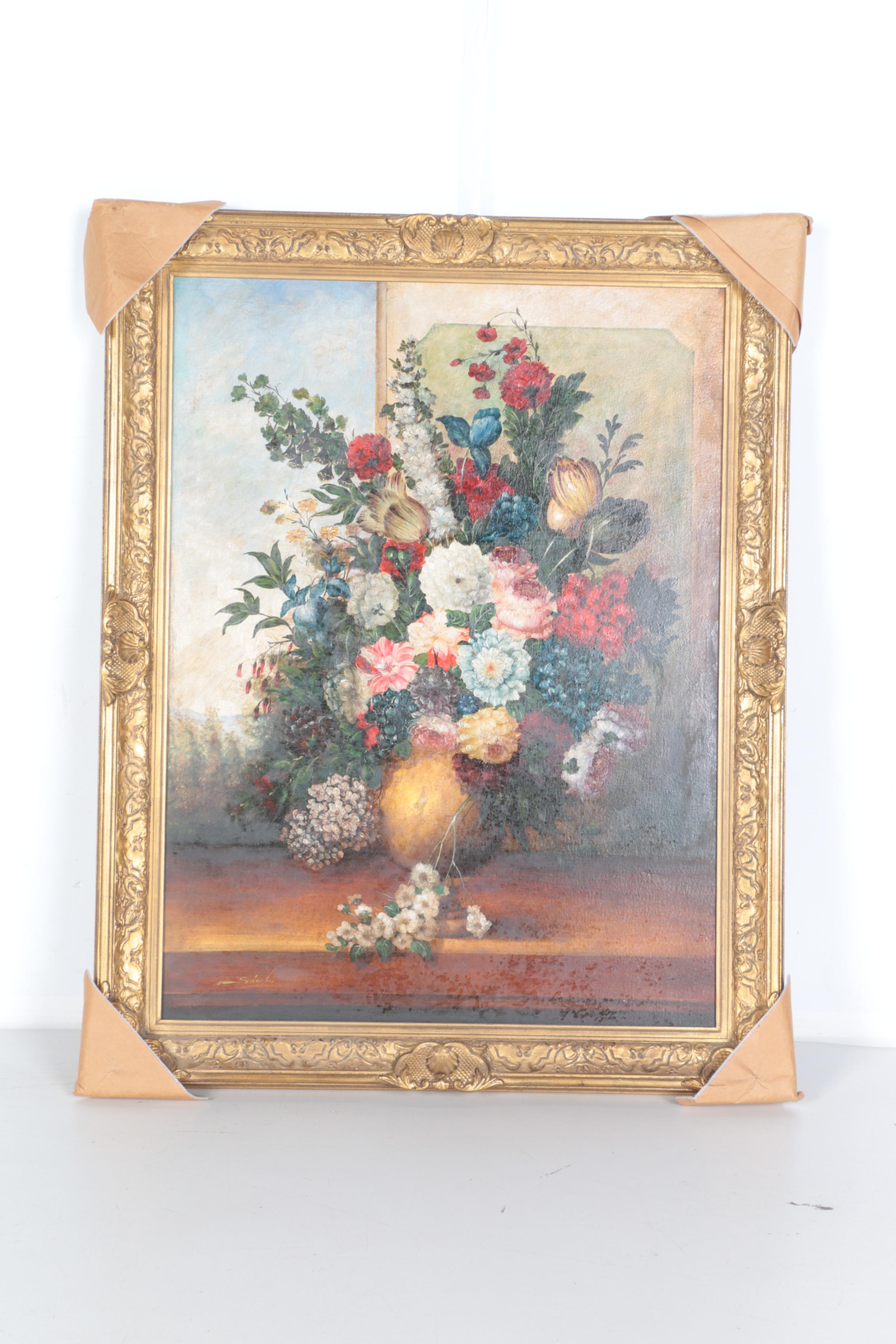 Edilmer Sanchez Oil Painting on Canvas "Vase of Flowers"