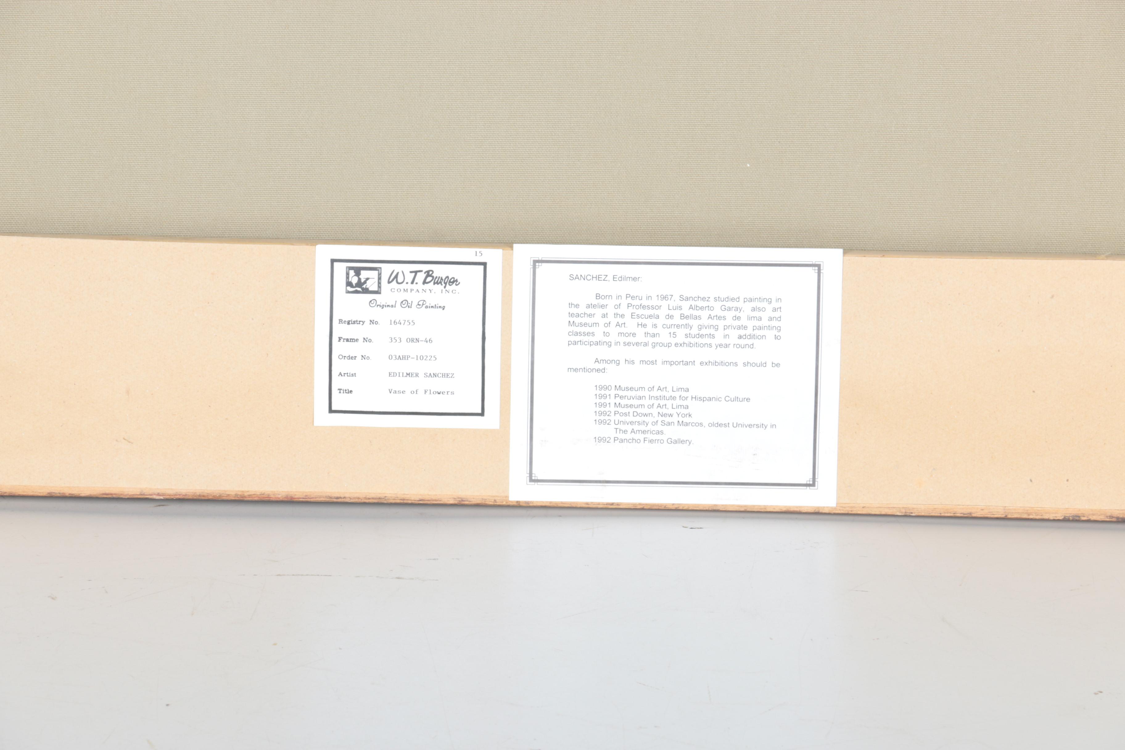 Edilmer Sanchez Oil Painting on Canvas "Vase of Flowers"