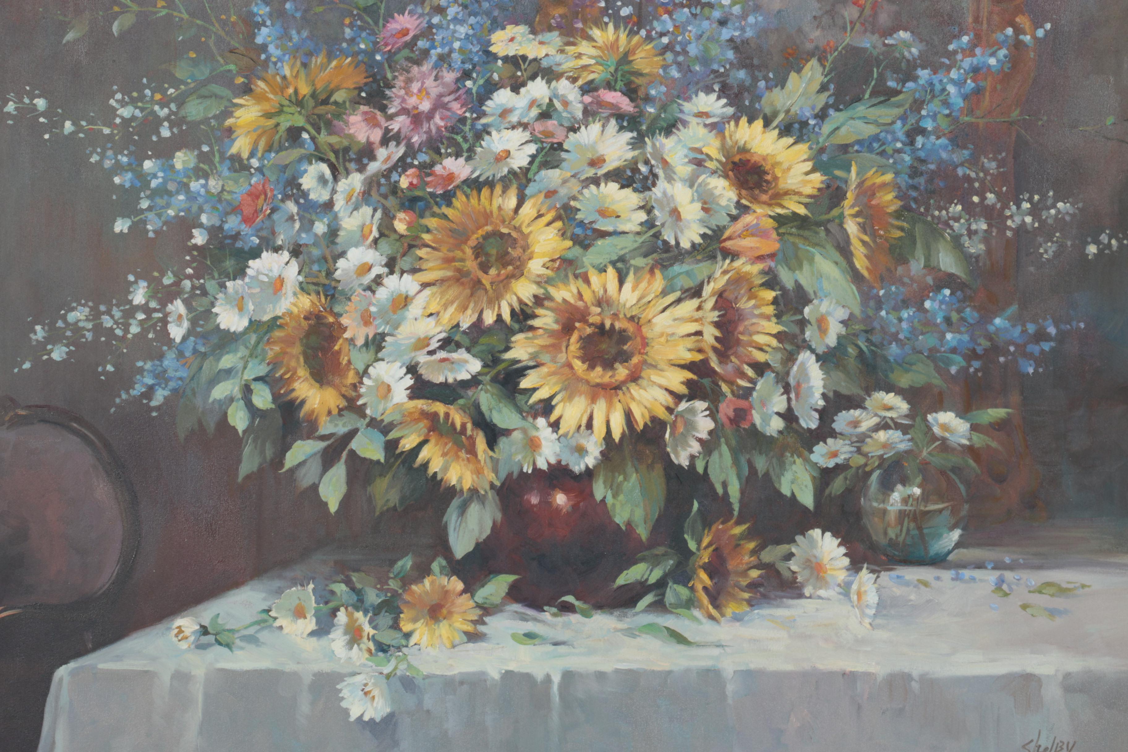 Shelby Oil Painting on Canvas "Vase of Daisies"