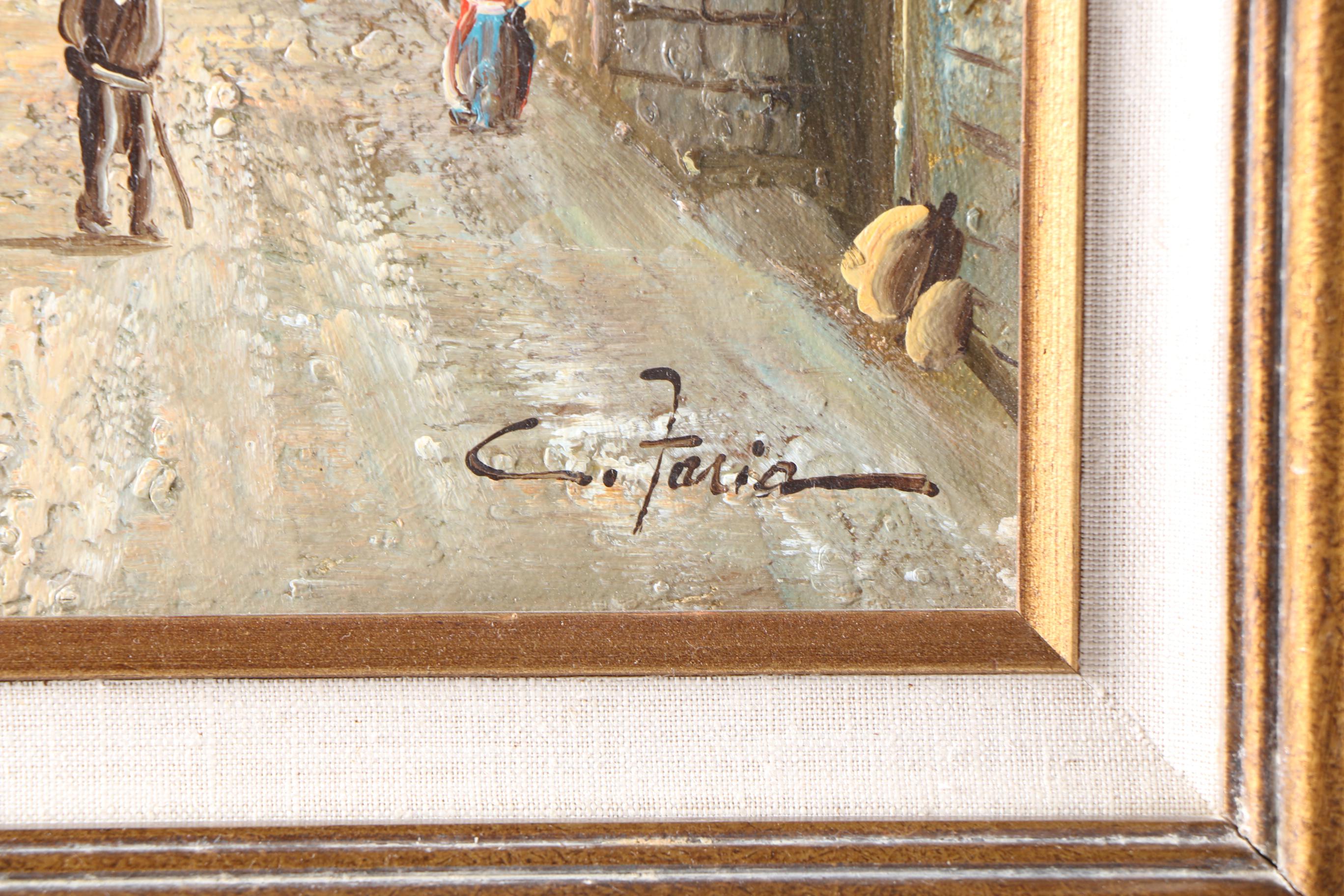 C. Faria Oil Painting on Canvas of a City Street