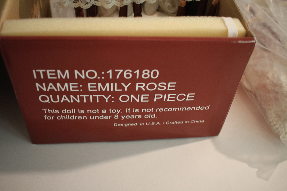 Porcelain "Emily Rose" Doll by Kais With Wicker Furniture