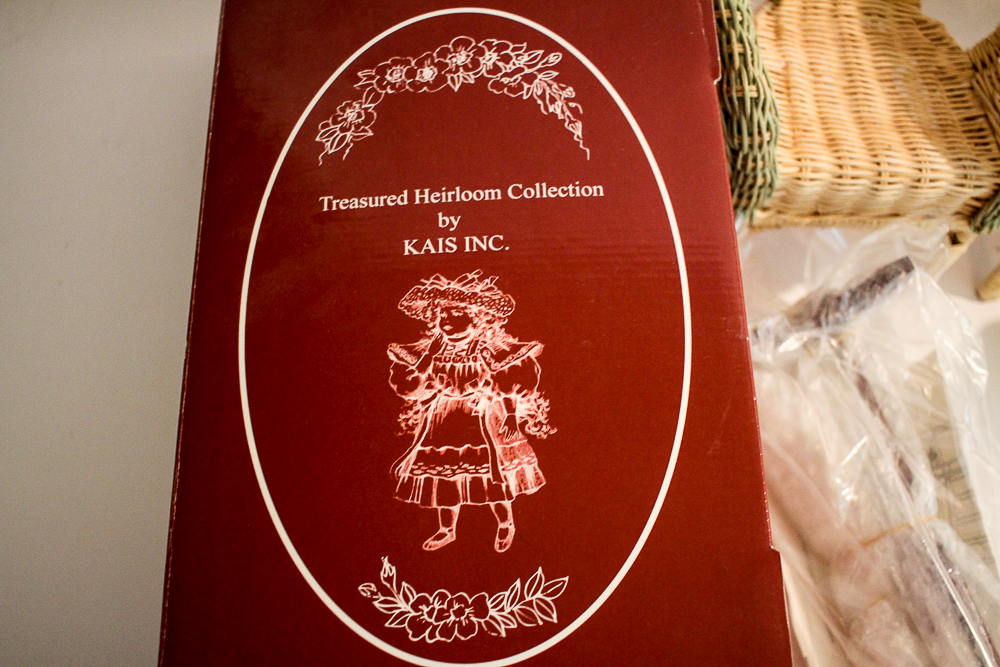 Porcelain "Emily Rose" Doll by Kais With Wicker Furniture