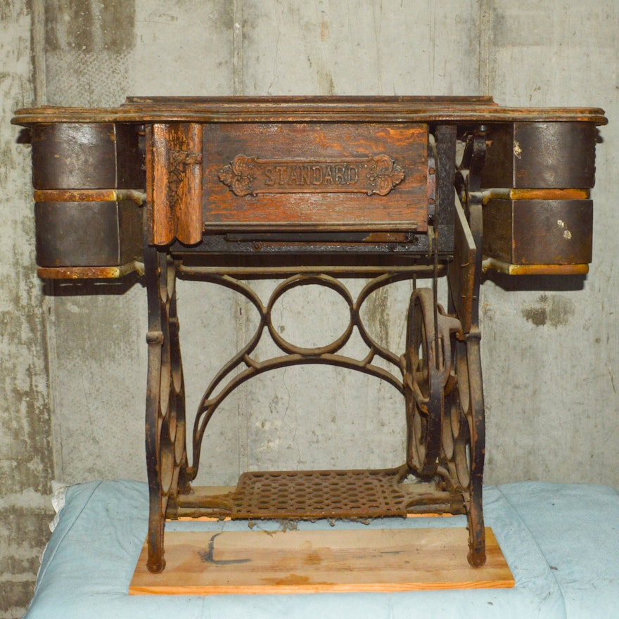 Antique Sewing Table With Cast Iron Base by Standard