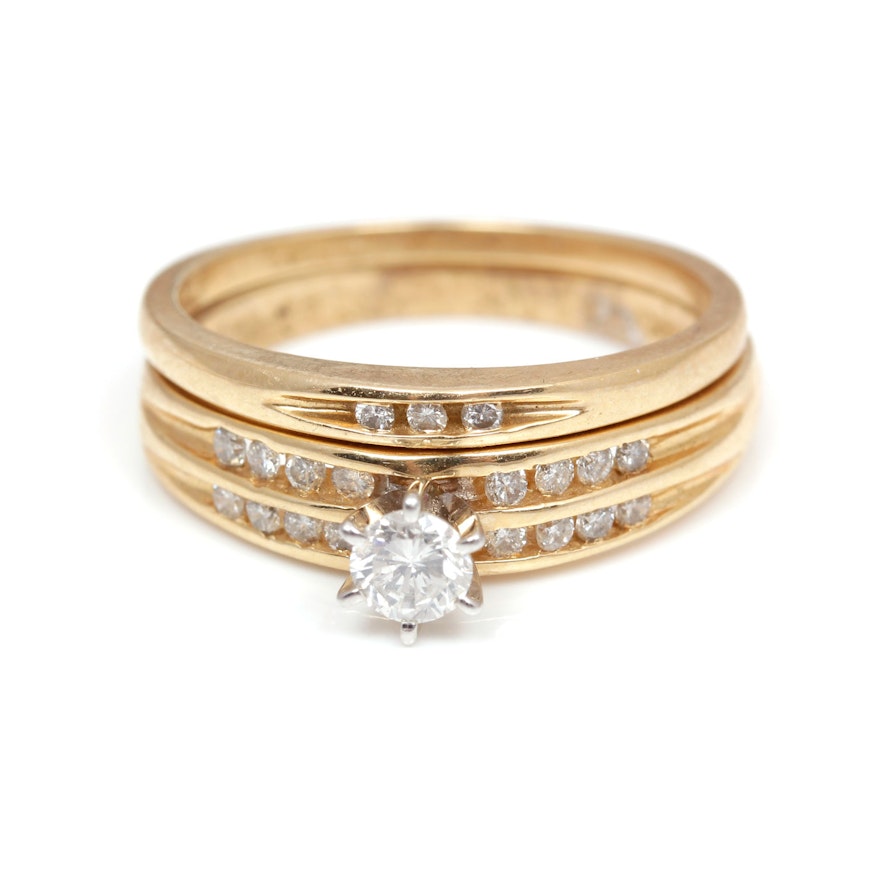 14K Yellow Gold Diamond Wedding and Engagement Ring