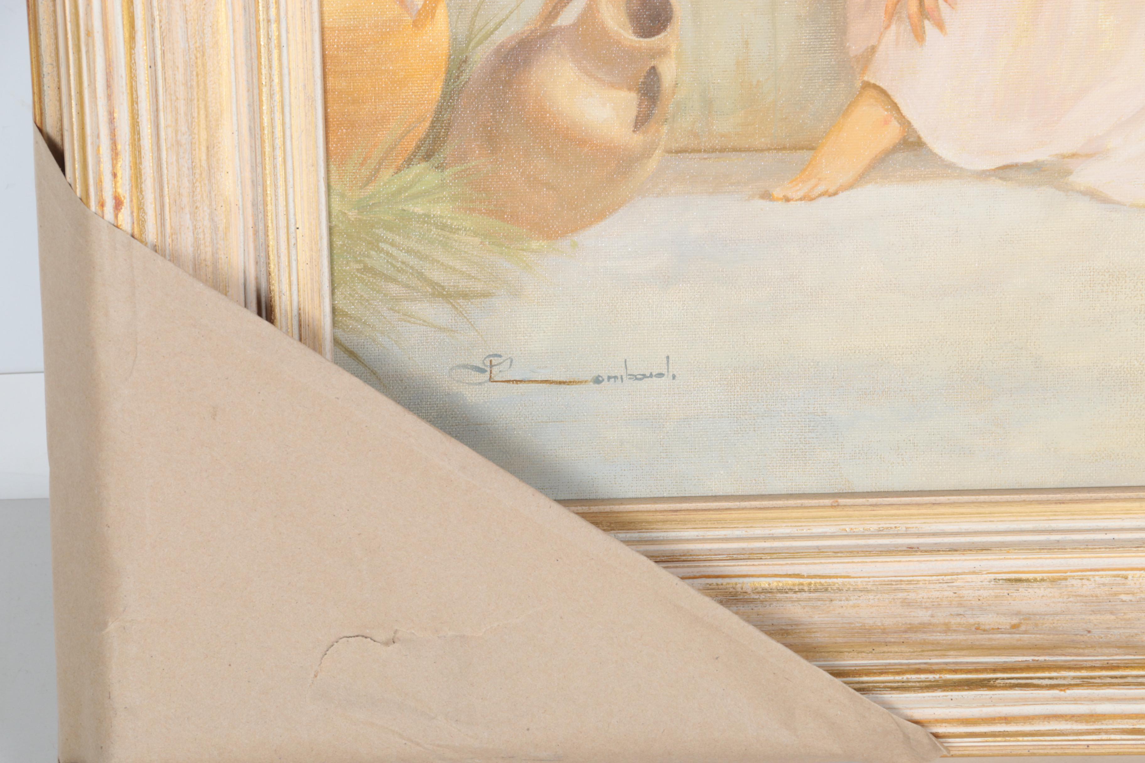 Spartaco Lombardo Oil Painting on Canvas "Ladies at the Pool"