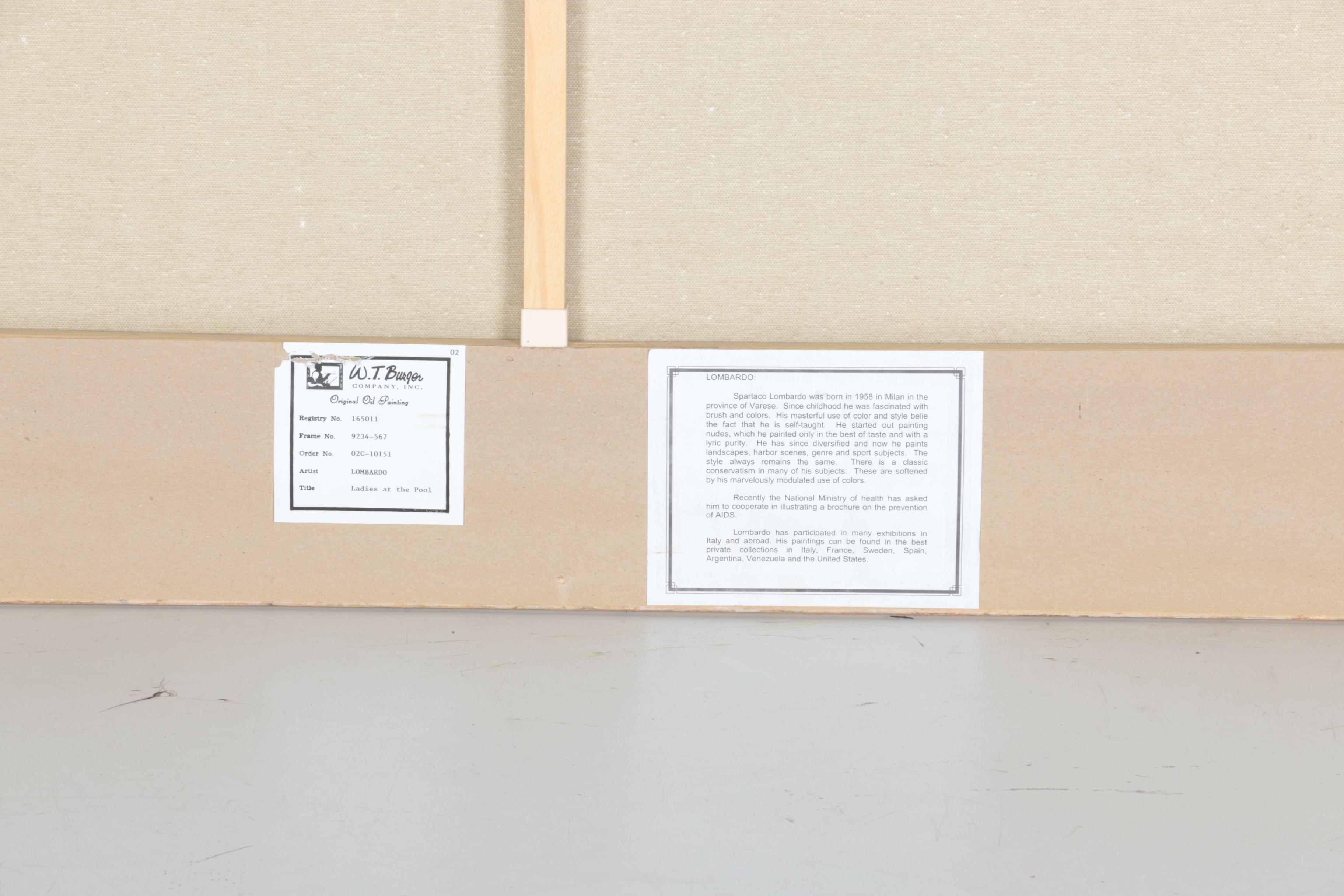 Spartaco Lombardo Oil Painting on Canvas "Ladies at the Pool"