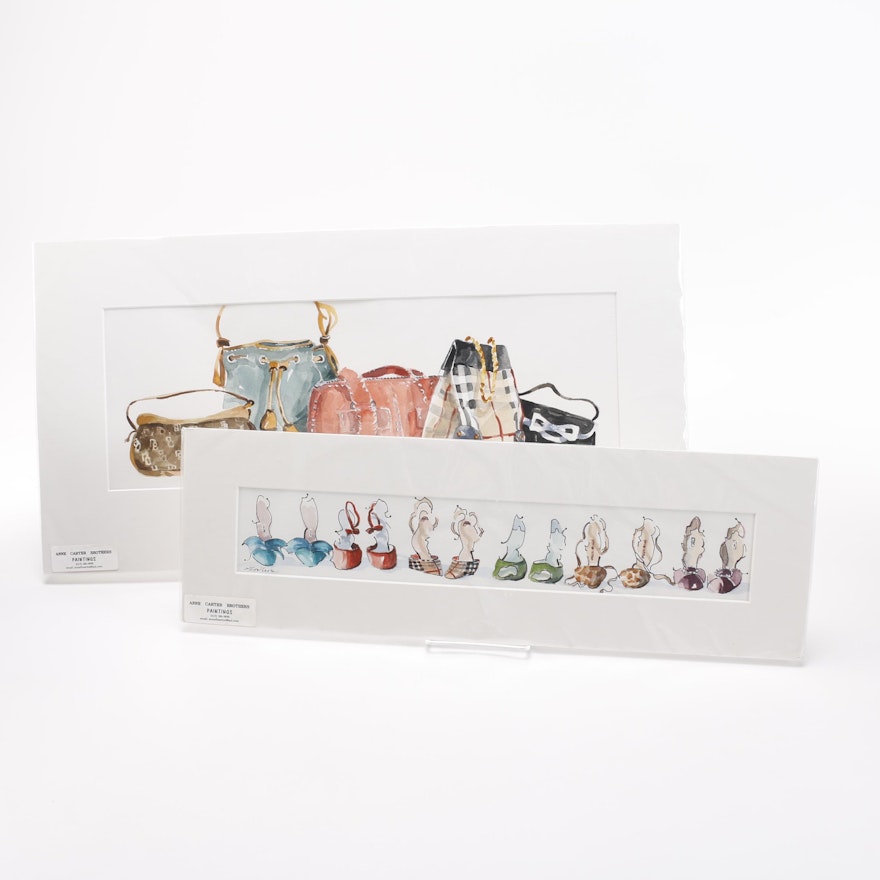 Anne Carter Brothers Watercolors of Shoes and Purses