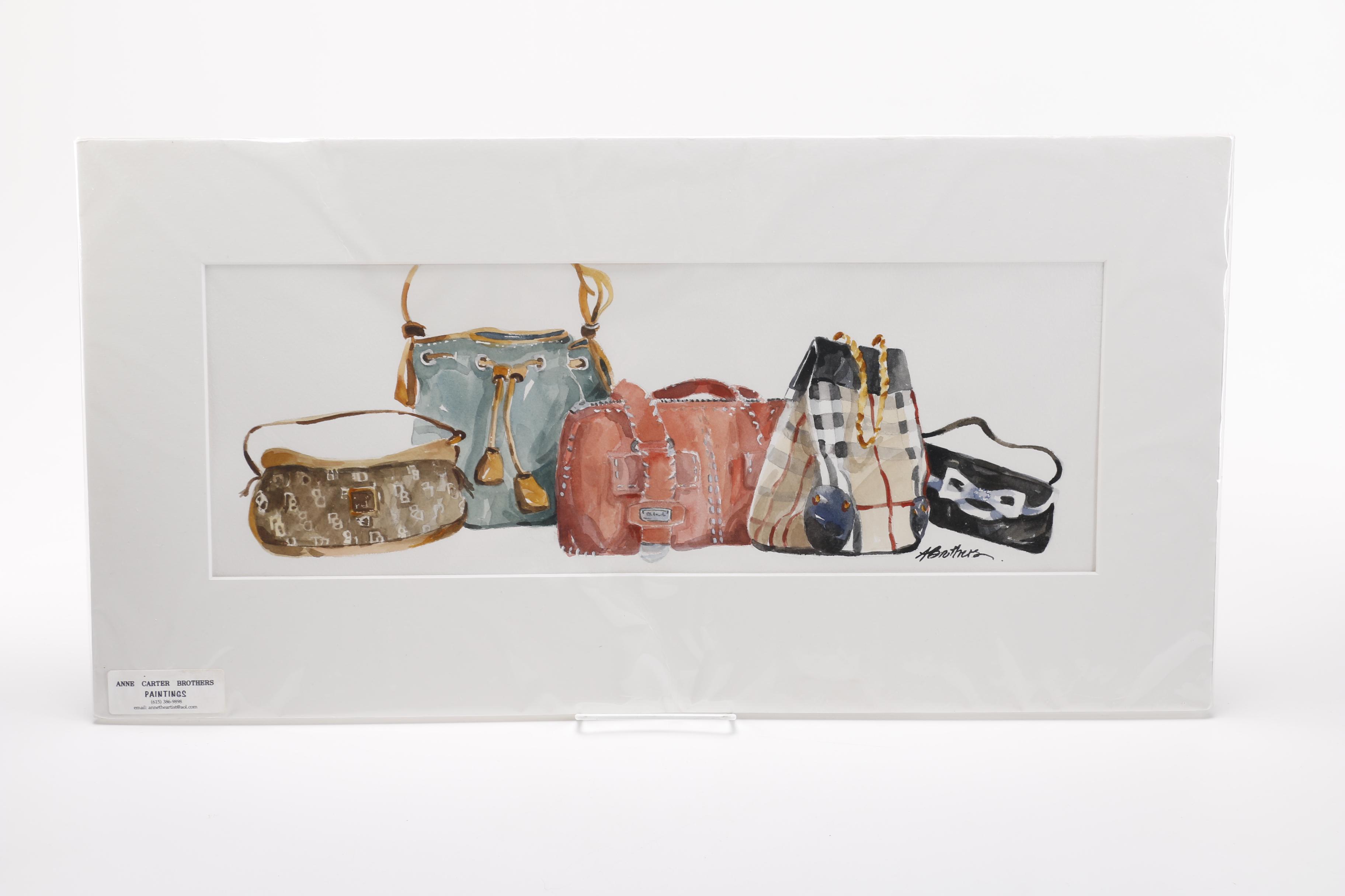 Anne Carter Brothers Watercolors of Shoes and Purses
