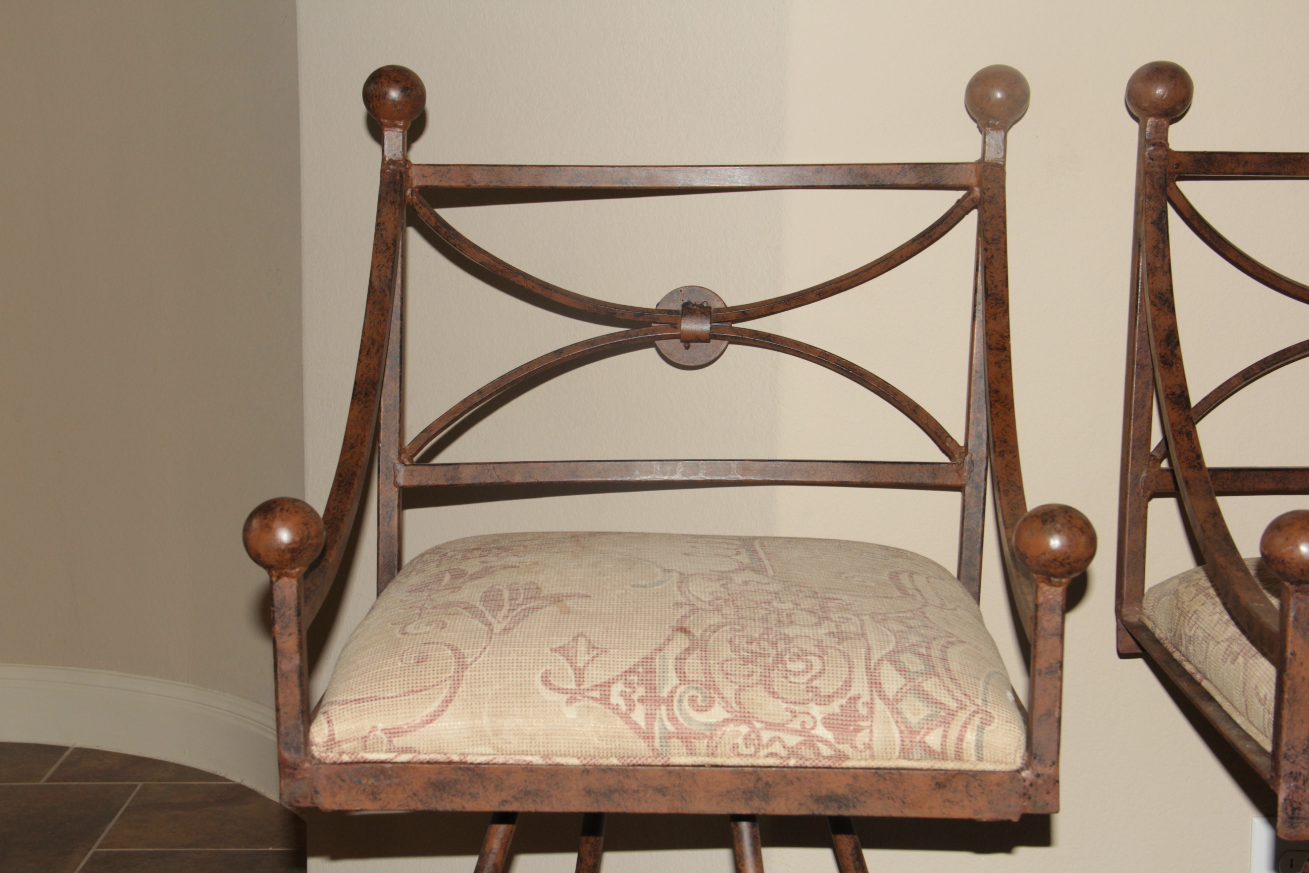 Two Wrought Iron Counter Height Stools