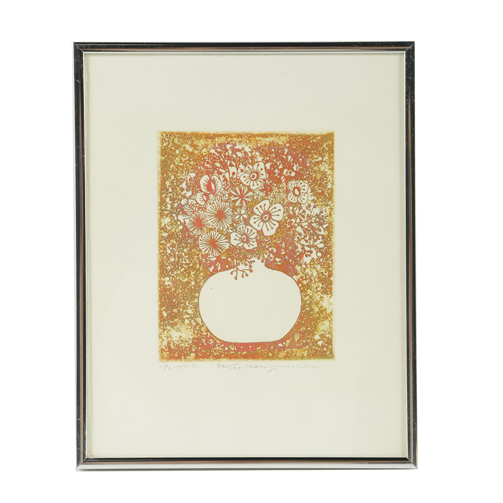 Limited Edition Kenji Ushiku Woodblock of Floral Still Life