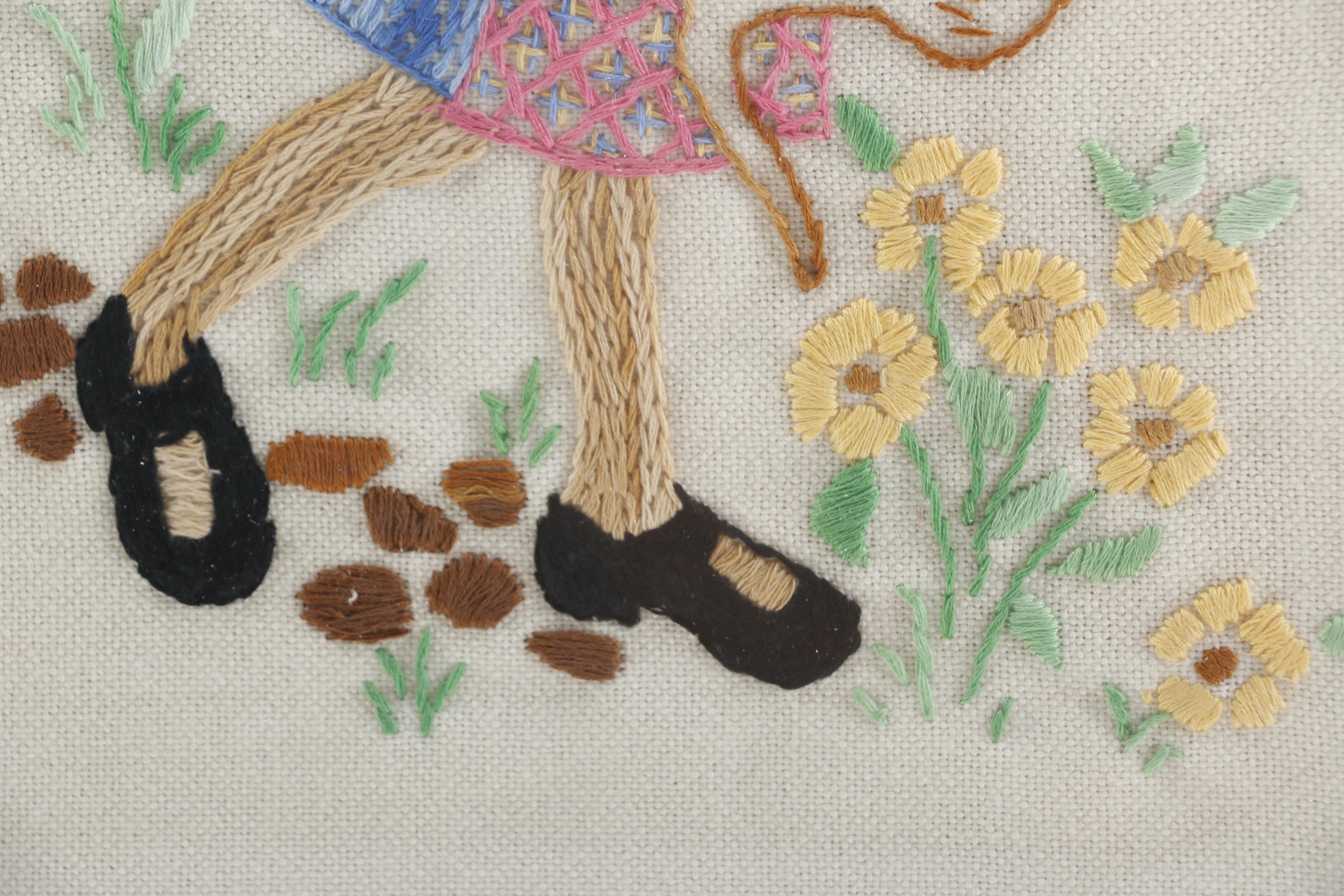 Pair of Framed Embroidered Artworks of Girls